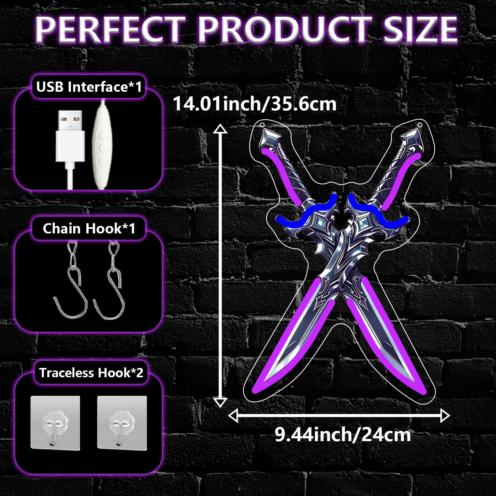 Schwert Neon Schild Anime LED Schild Lampe für USB Wanddekoration Game Neonlicht Sign für Gaming Zimmer Hobbyraum Schlafzimmer Man Cave Deko für Teens Männer Lady Jungen Geschenk