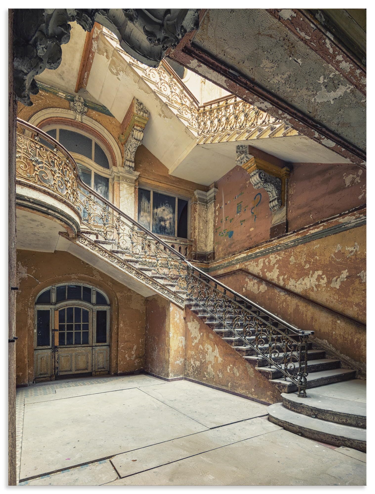 ARTland Wanddeko Wandbild Alu Verbundplatte für Innen & Outdoor Bild 60x80 cm Architektur Ruinen Treppenhaus Treppe Ornamente Licht Lost Places U4YC