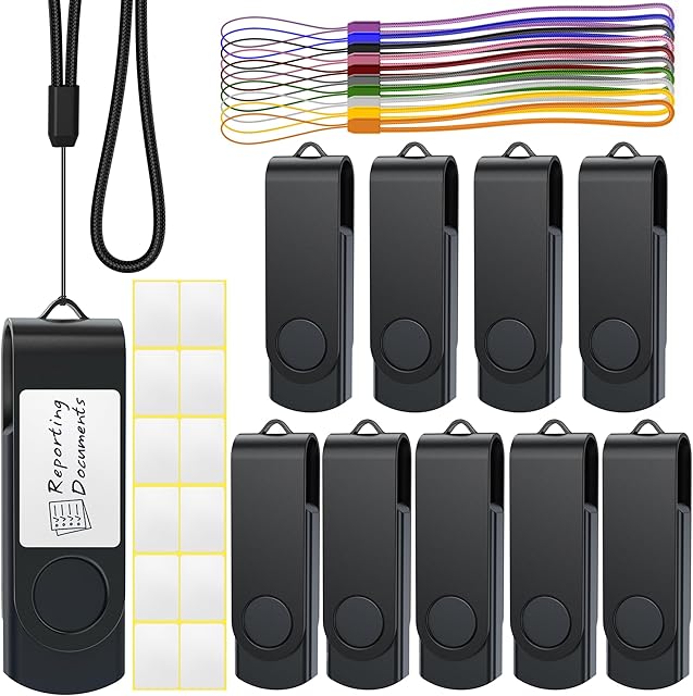 USB Stick 4GB USB 2.0 Memory Stick Uflatek Thumb Flash Drive 10 Pack Rotate USB Memory Sticks Black Metal Pen Drive USB Flash Drive with Tag and Lanyard for Computer Laptop