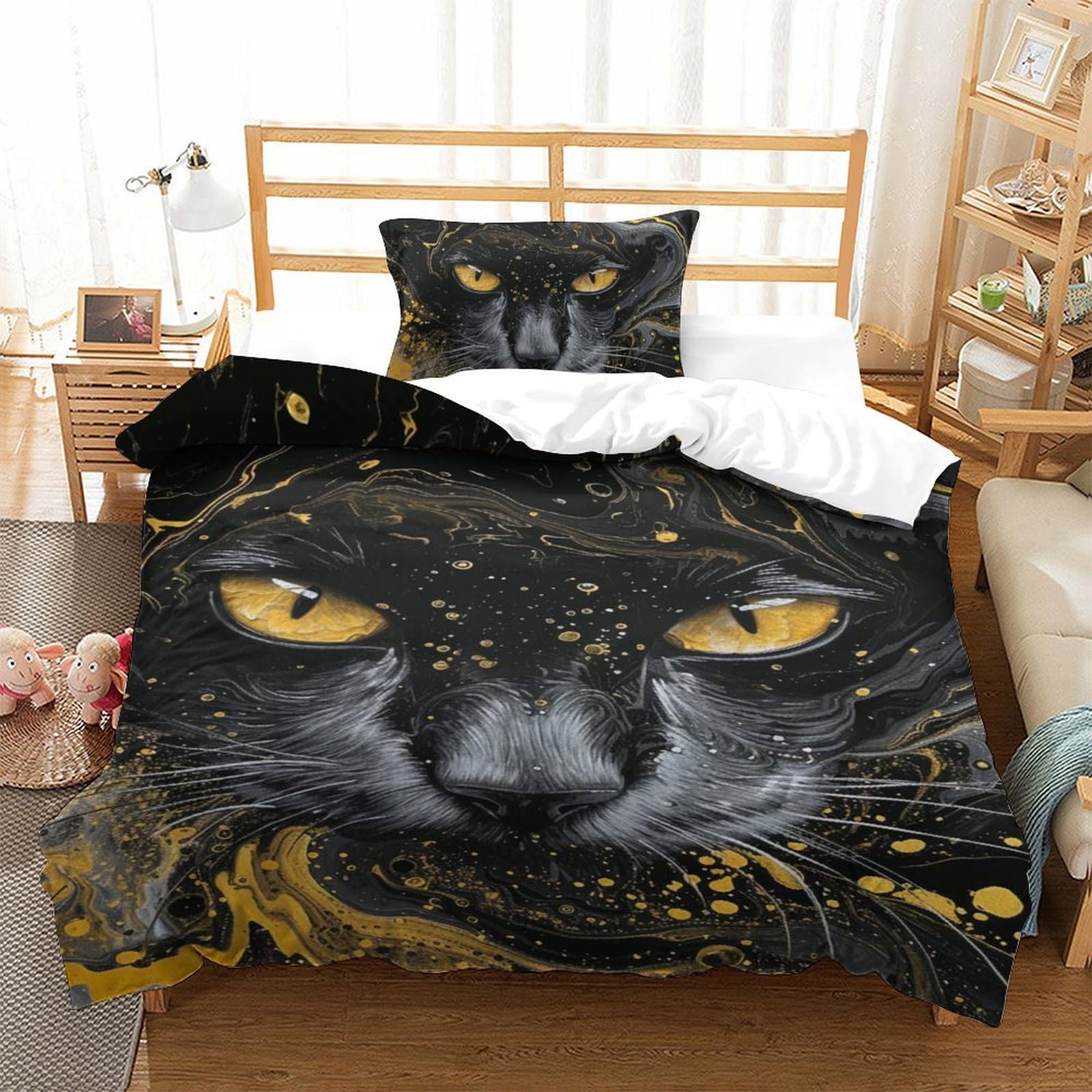 Housse de couette chat coloré 3D parure de lit 135x200 cm microfibre douce