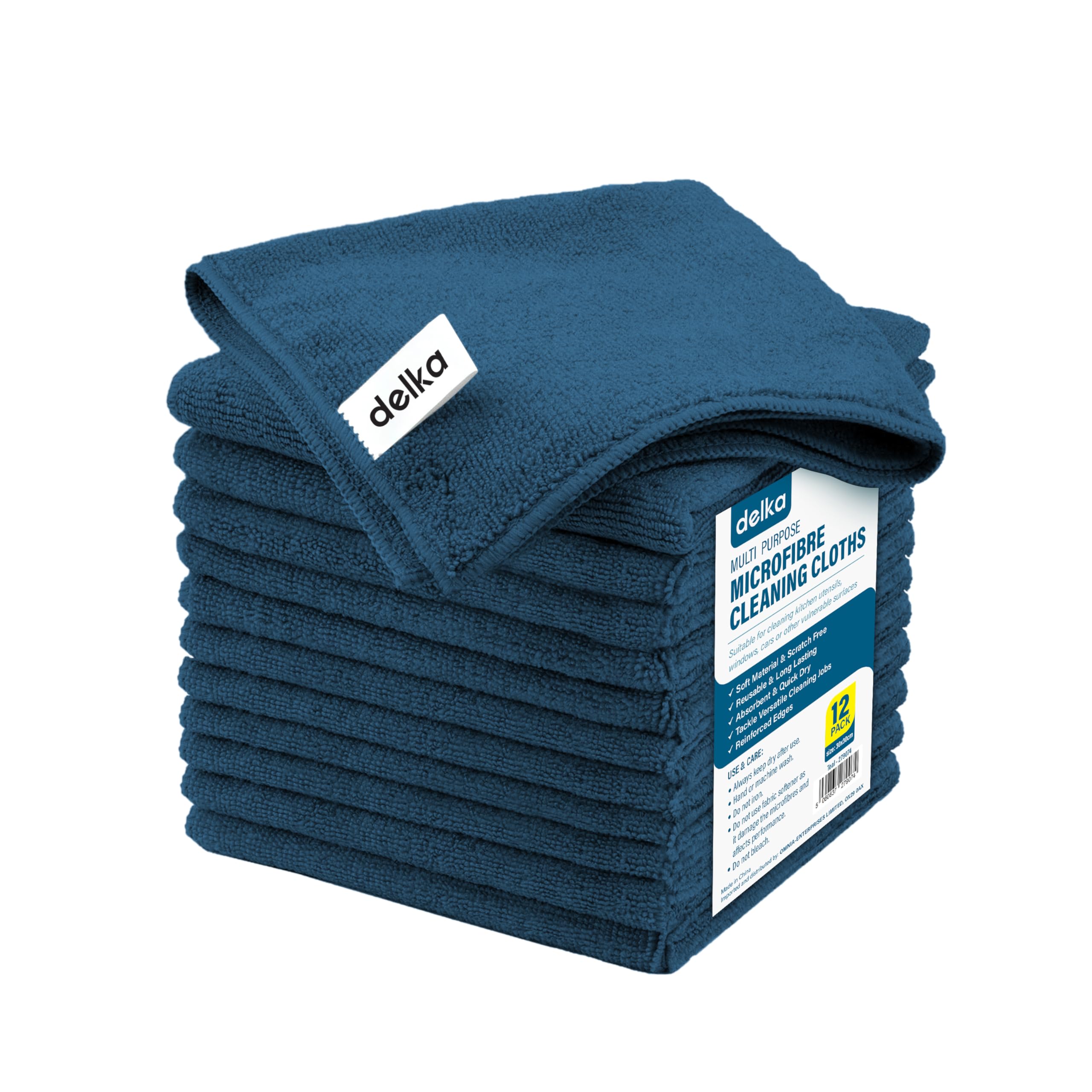 delka Microfibre Cleaning Cloths –Multi-Purpose, Ultra Soft & Lint-Free –Reusable, Streak-Free for Kitchen, Car, Glass, Windows & Electronics (Teal, 12 Pack) — image 1