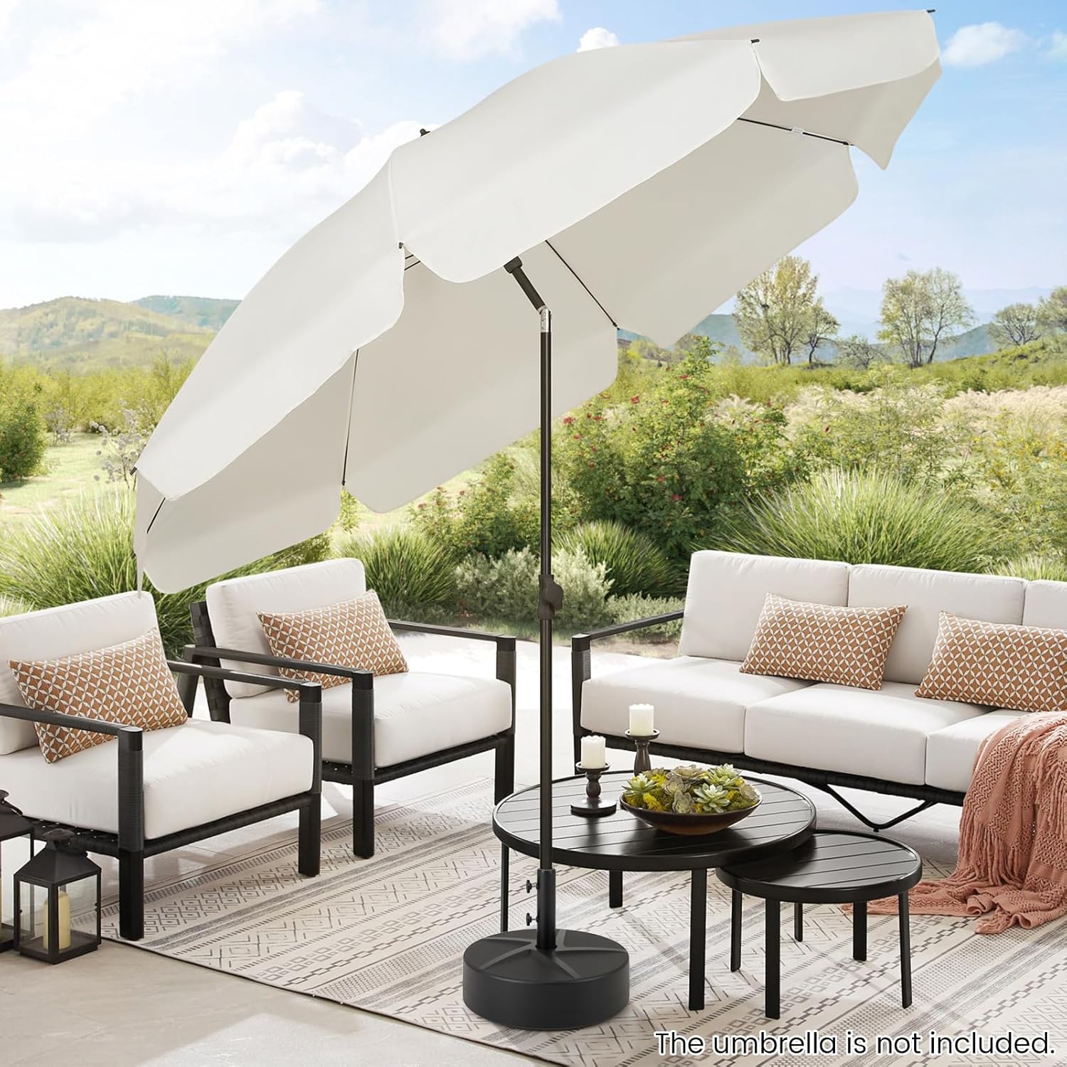 Giantex Outdoor Umbrella Base - 88 lbs Fillable Umbrella Stand with 2 Adjustable Knobs, 3 Adapters, HDPE Weighted Market Umbrella Pole Holder for Patio Poolside Garden Deck Backyard