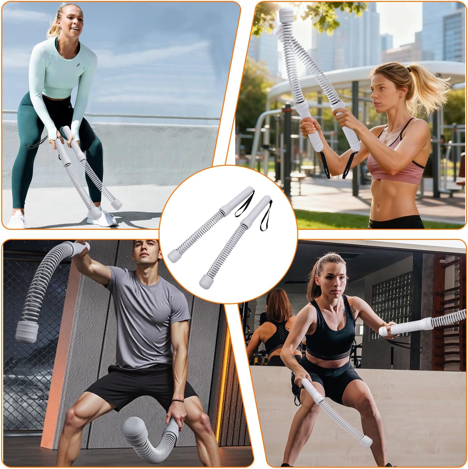 Ropeless Battle Ropes (2 Pack), Portable Workout Ropes for Strength Building, HIIT and Low-Impact Aerobic Training for Men & Women, Versatile Exercise Equipment for Home Gym Workout (Grey)