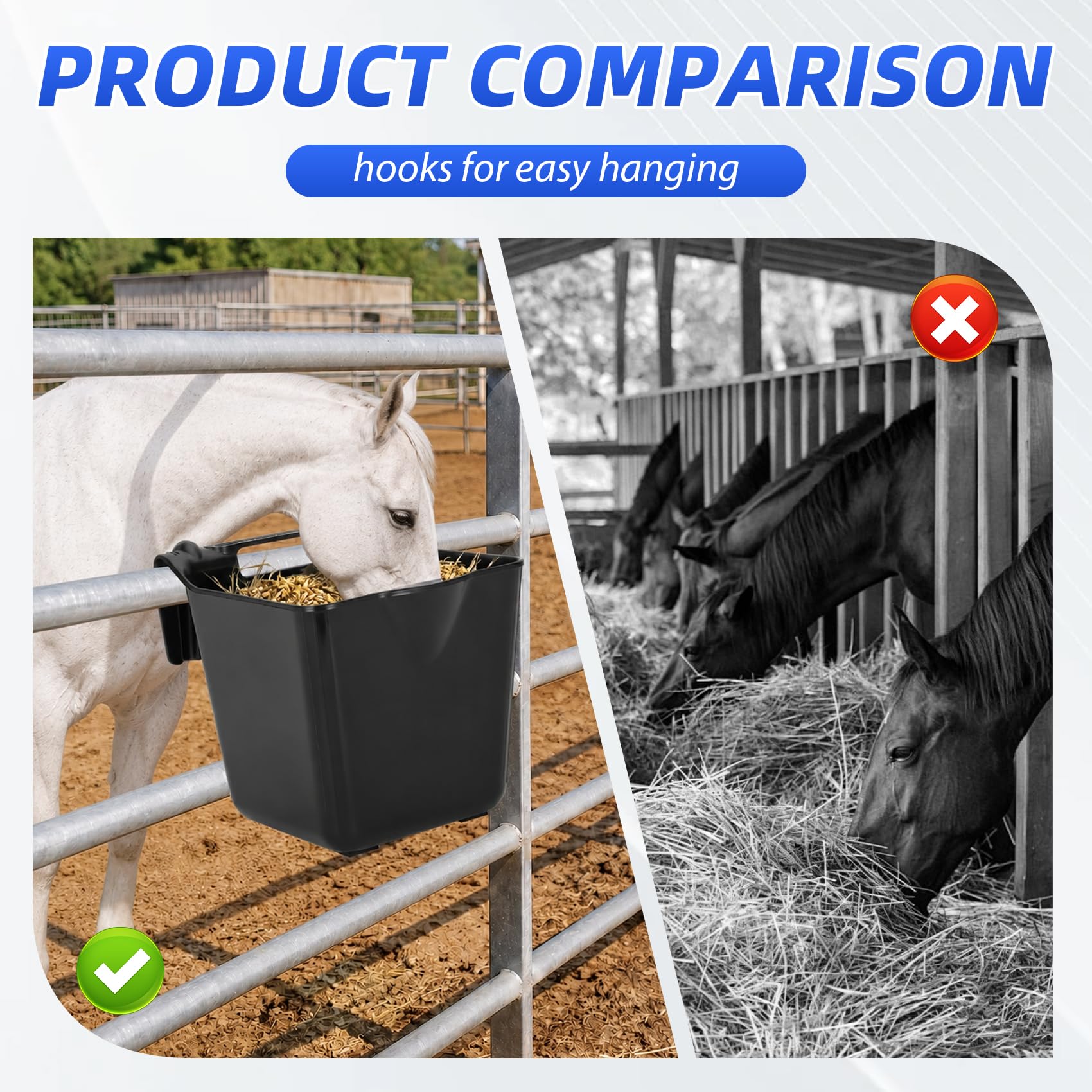 Secchio per mangime per cavalli da 15 litri, in plastica resistente, nero, confezione da 6, vasche multiuso per acqua e mangime per cavallo, pony, capra, uso stabile