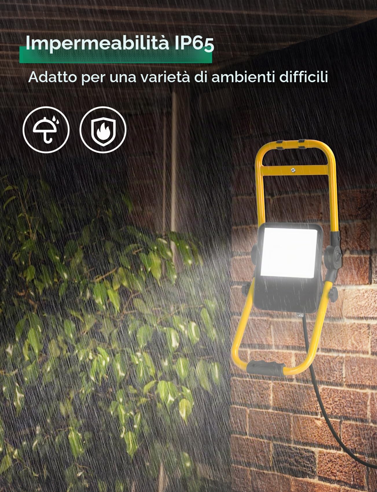 Aigostar Faro da Cantiere 50W, IP65 Impermeabile, Faretto Led da Cantiere con Spina, 6500K Bianco Brillante per Esterno, Lavori, Giardini e Garage, Rotazione 360°, portatile 4 pcs(Senza supporto)