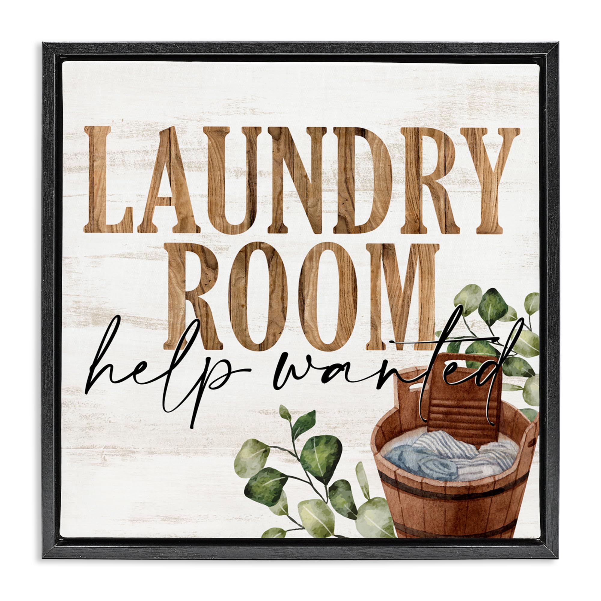 'Help Wanted Rustic Laundry Room'| Floating Frame Canvas Art