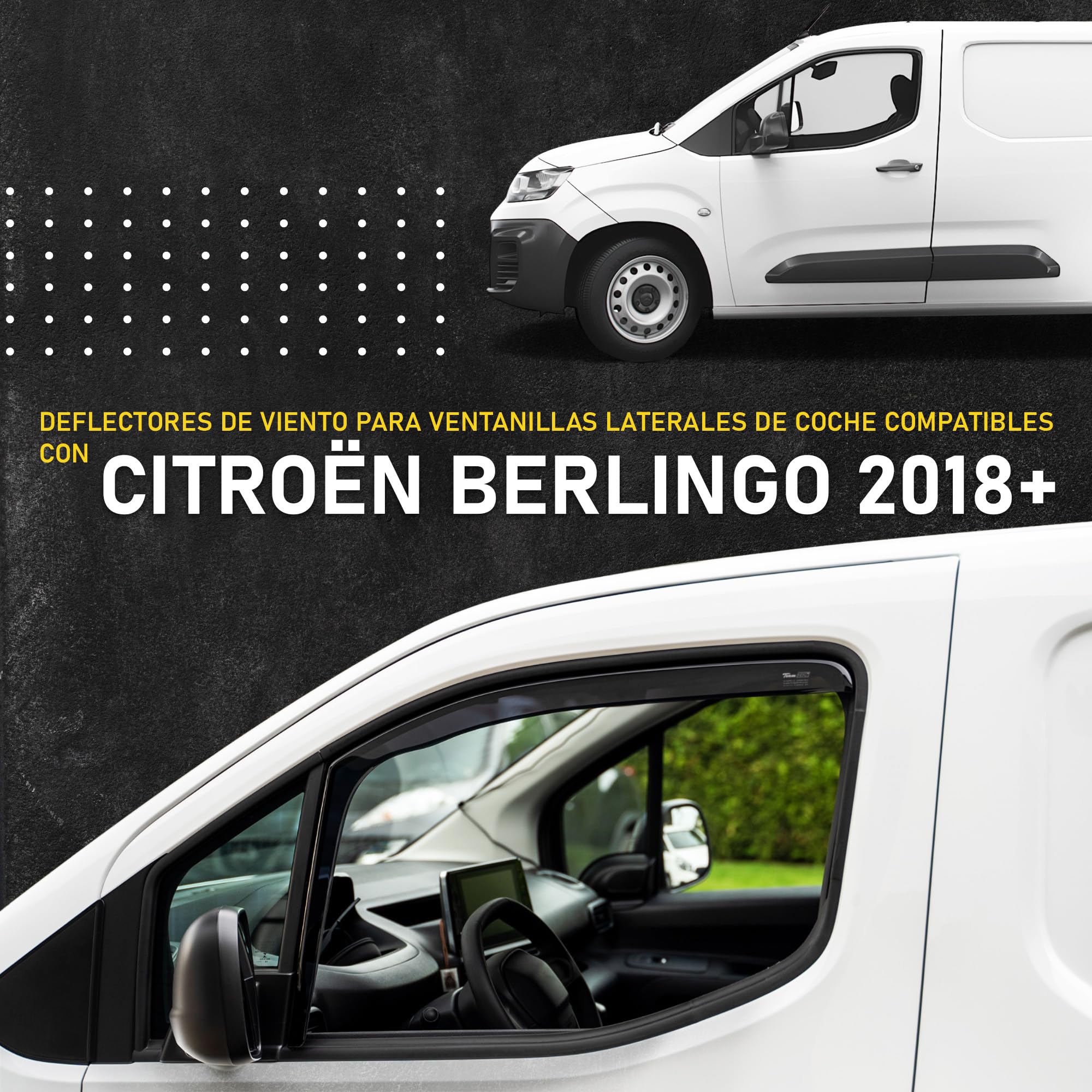 HEKO - Compatible con Citroen Berlingo 2018+ Deflectores Para Ventanas Laterales; Delanteros; Dos Piezas; Deflectores de Aire Antilluvia, Oscurecidos, Aerodinámicos; Instalación Rápida y Sencilla