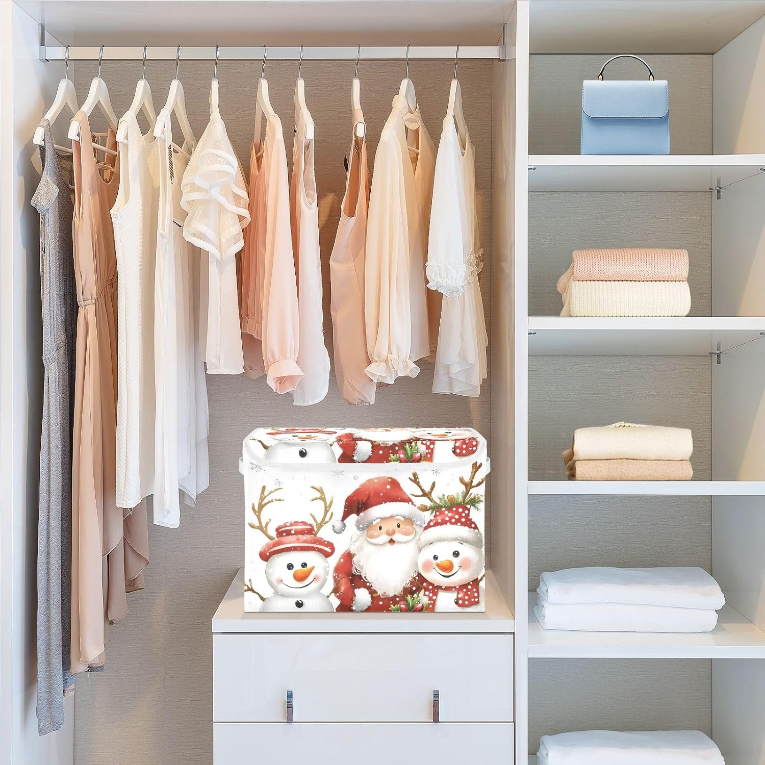 Storage Bins with Lids and Handles,Christmas Snowman Storage Box Storage Basket with Cover Collapsible Organizer Containers for Home Closet, Shelves
