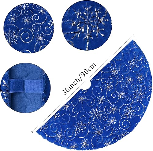 Vista 139 de Faldones de felpa para árbol de Navidad, 36 pulgadas, tapete de lujo de piel sintética blanca nevada con copos de nieve dorados para decoración