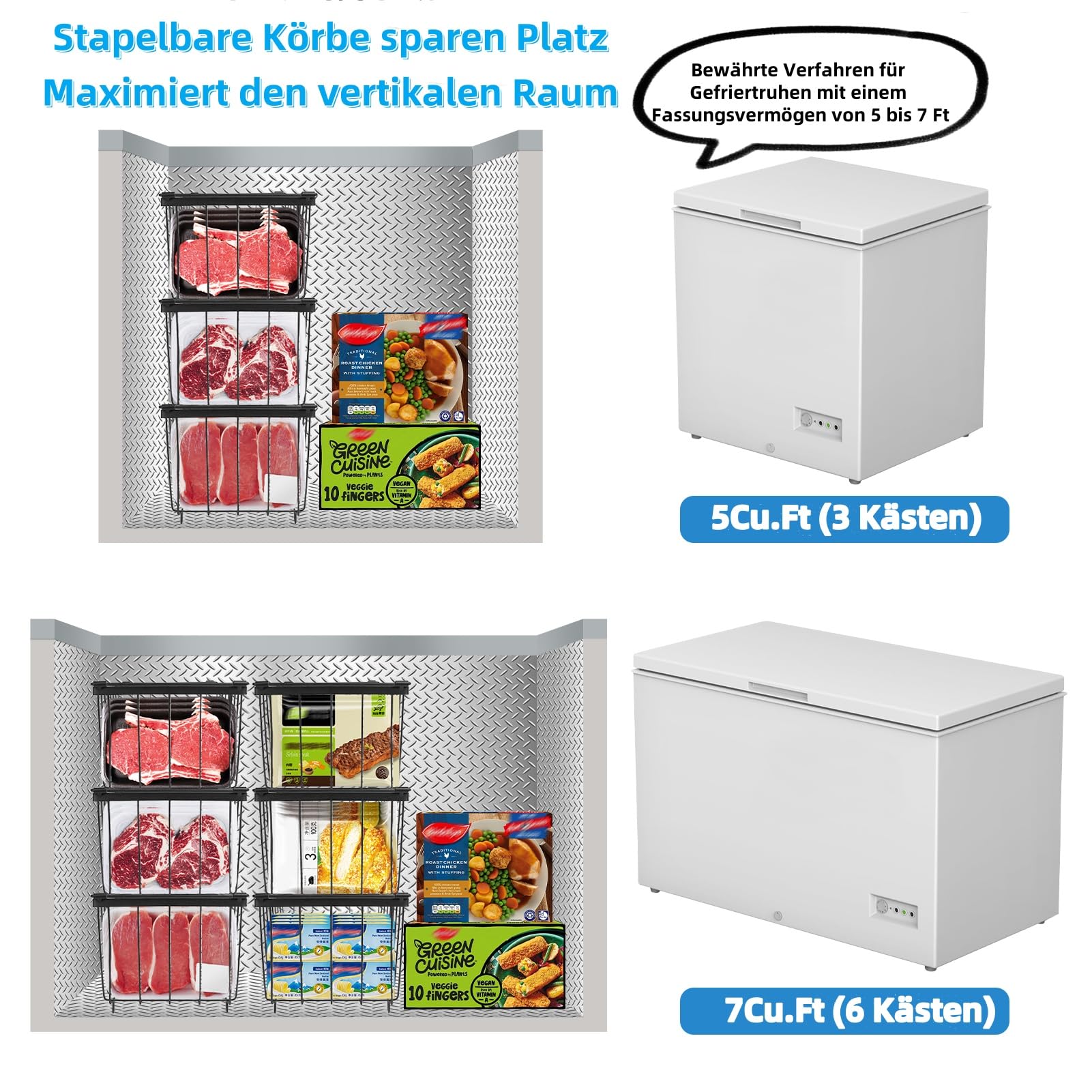 4 Stück Kühlschrank Organizer Schublade Zutaten Gefrierschrank Organizer mit Griffen Stapelbarer Metall Aufbewahrungskorb für Schlafzimmer Schrank Kühlschrank Gefriertruhe ( Schwarz)