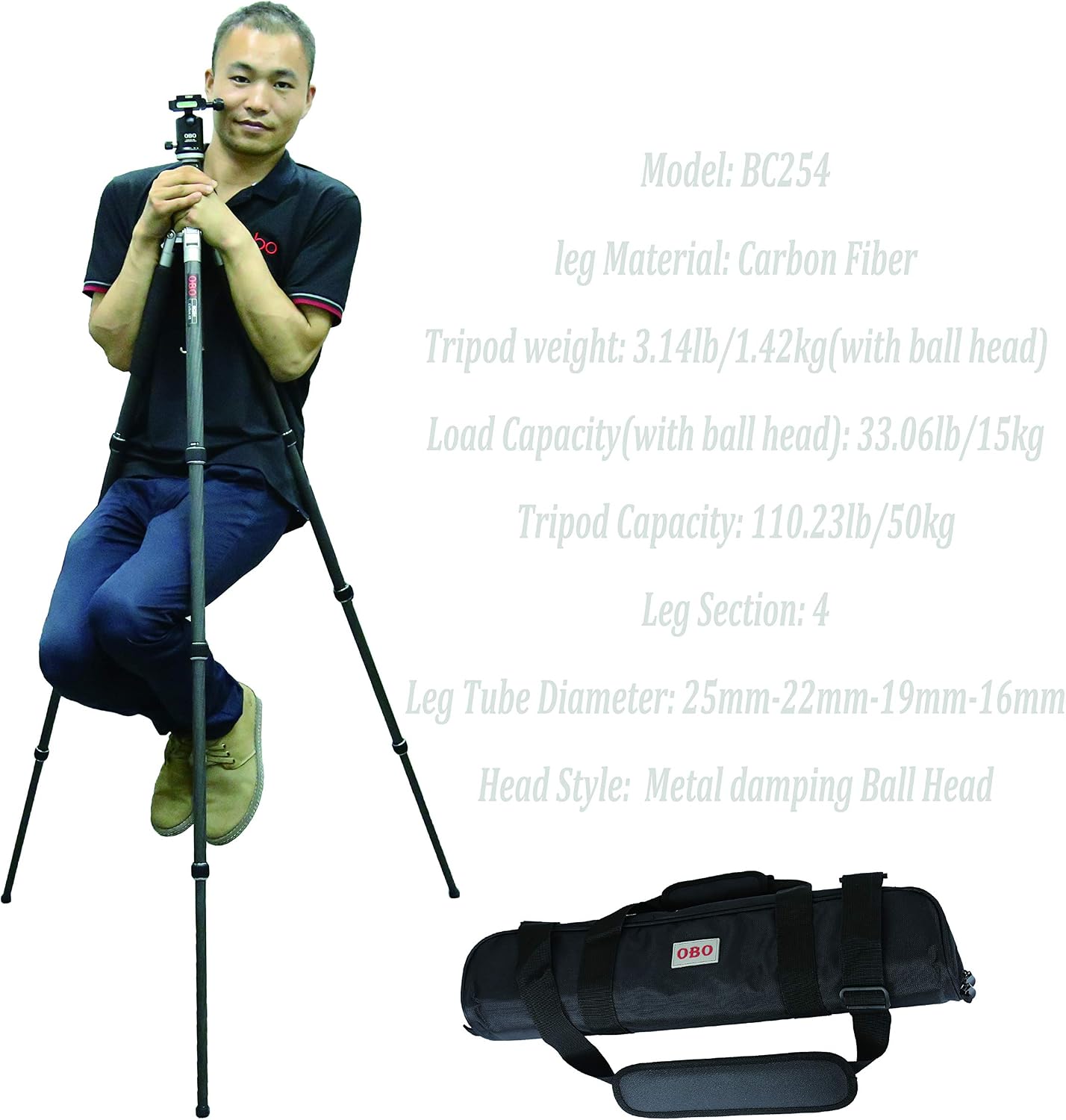 Carbon Fiber Tripod Flexible Advanced Professional Damping Head,Unique Silve OBO BC254