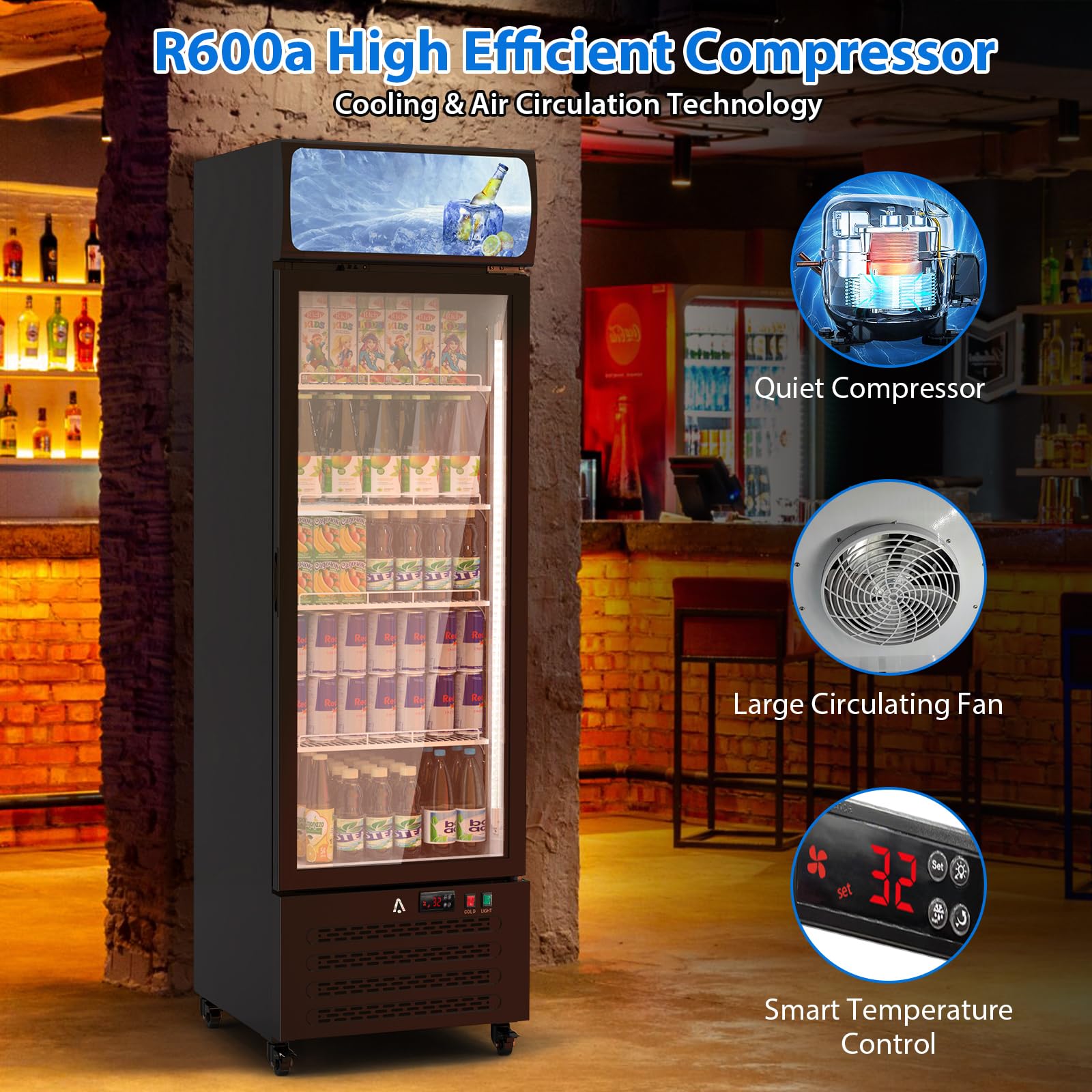 Festisoul Commercial Merchandiser Refrigerator with Glass Door, 11.5 Cu.Ft Merchandiser Beverage Refrigerators Fridge, Upright Beverage Cooler, Soft Led Light, Adjustable Shelves, Black on Fridge.com