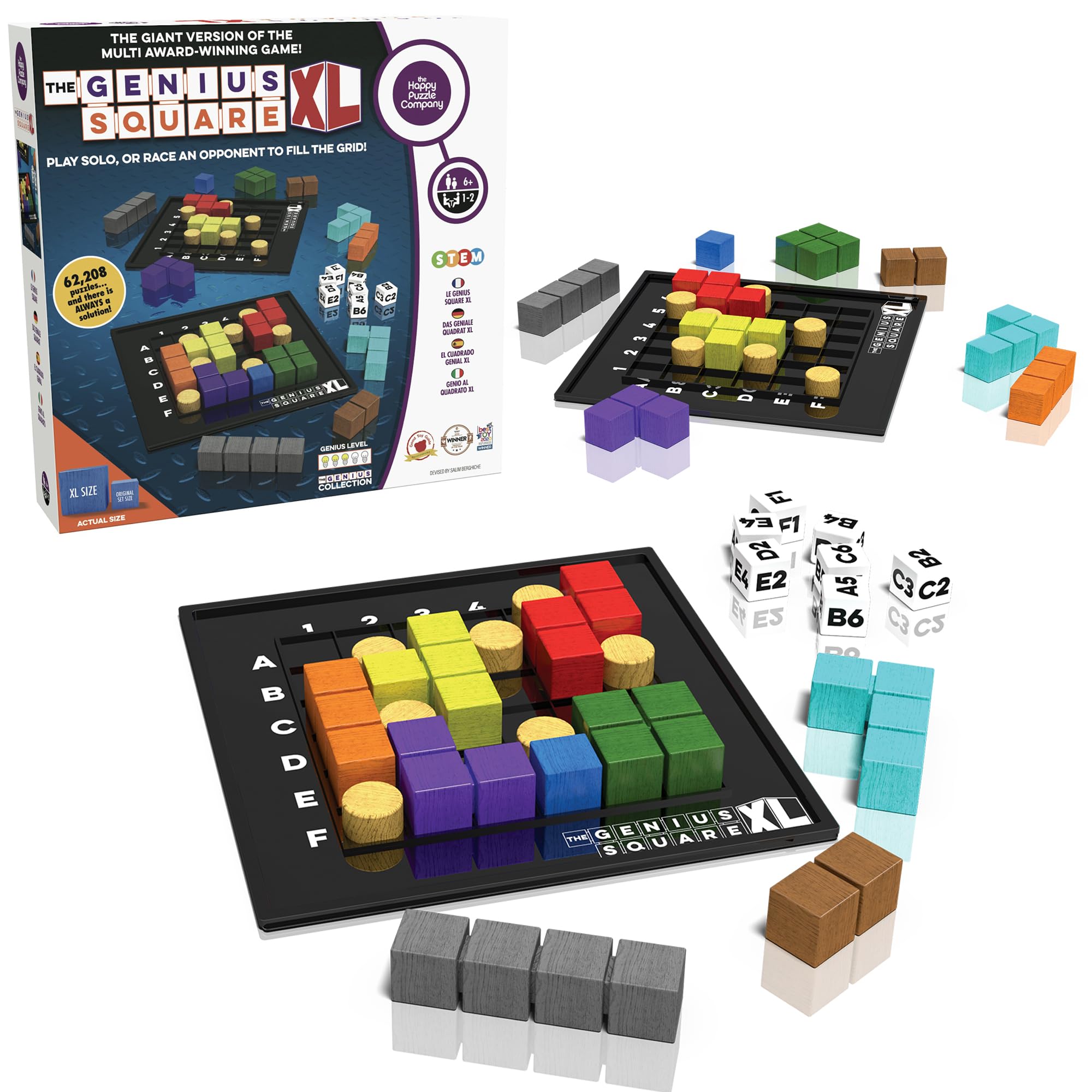 The Happy Puzzle Company The Genius Square XL | Ma�trisez le jeu de puzzle STEM ? Plus de 62 000 puzzles � explorer ? Jeux intelligents pour les esprits intelligents ? � partir de 6 ans