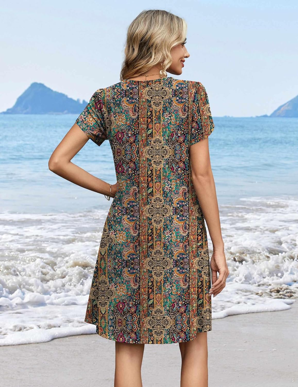 Zeagoo Summer Dresses for Women Casual A Line Dress 2026 V Neck Short Dresses Floral Sundress Pleated Boho Dress - Image 6