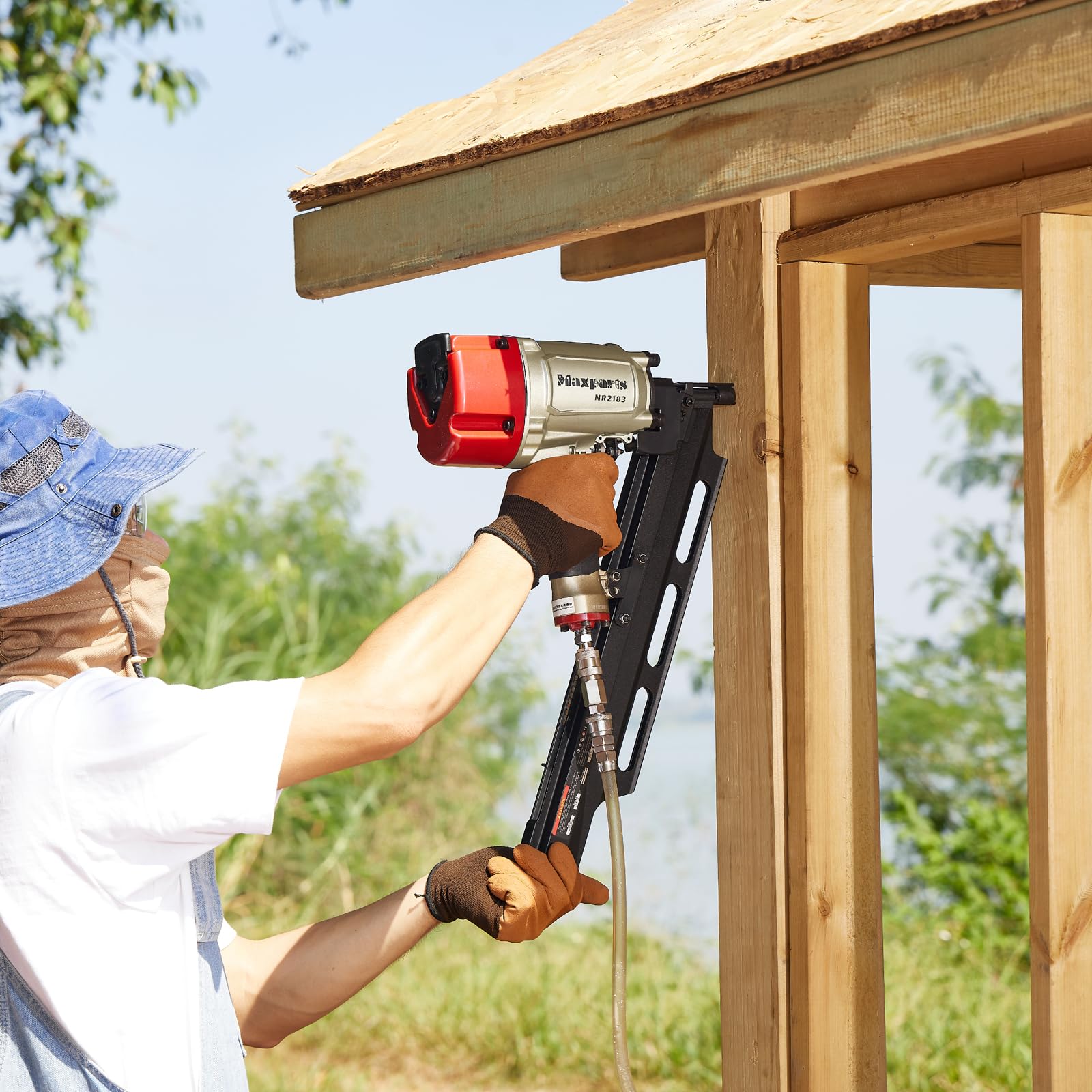 Maxparts Framing Nailer NR2183 - Pistola de clavos de plástico de 21 grados con cargador de aluminio, herramientas neumáticas de disparo rápido para construcciones de madera