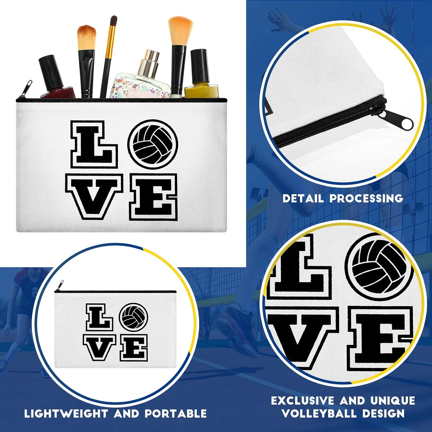 Saintrygo 12 Pieces Volleyball Pouch Makeup Bag with Words Volleyball Travel Storage Bags Portable Storage Case Organizer Toiletry Accessories with Zippers for Players Teams Women(White,Love) - Image 3