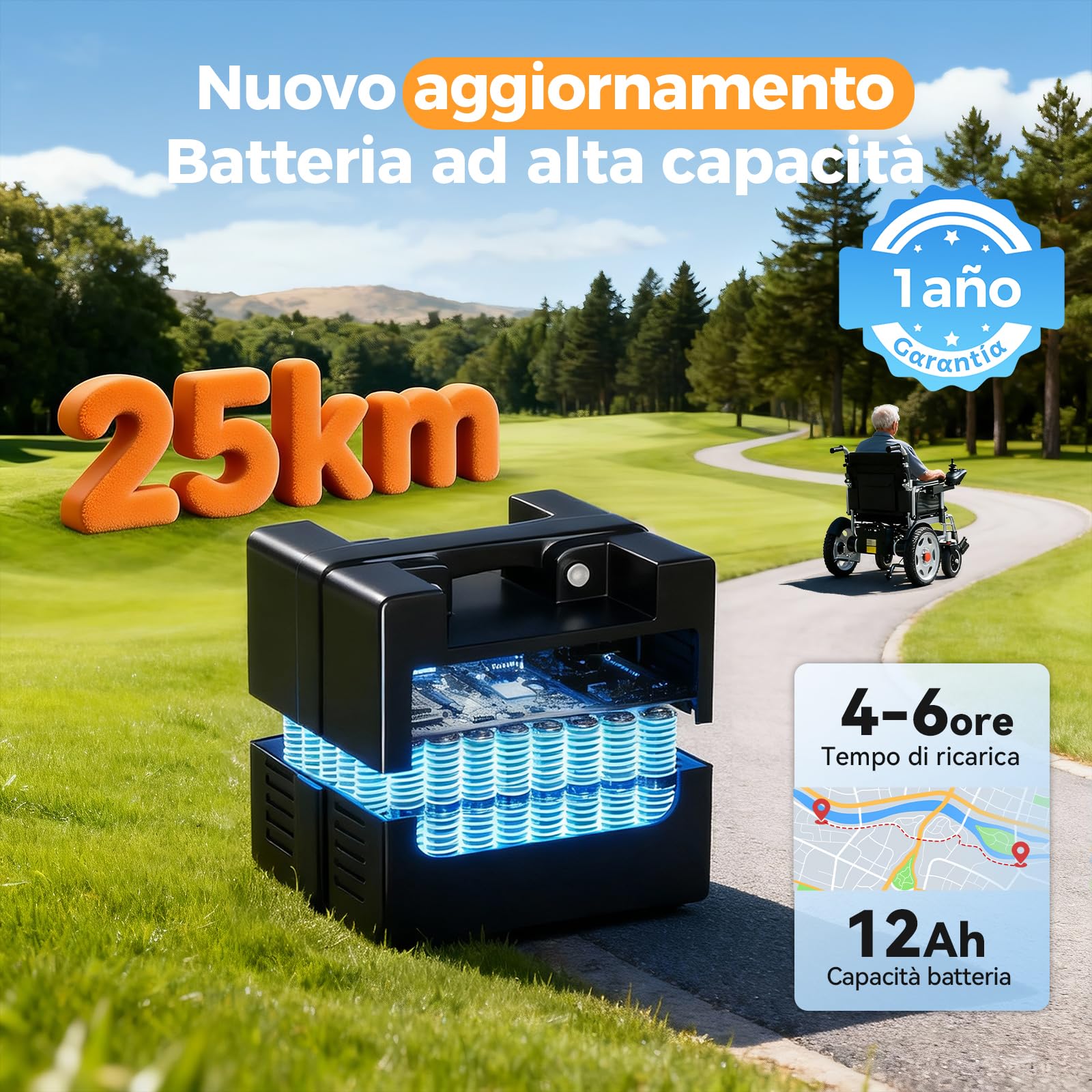 2026 silla de ruedas eléctrica plegable todo terreno, silla eléctrica ligera para mayores, asiento de 50 cm de ancho, autonomía 25 km Capacidad de carga 150 kg, 500W de Potencia