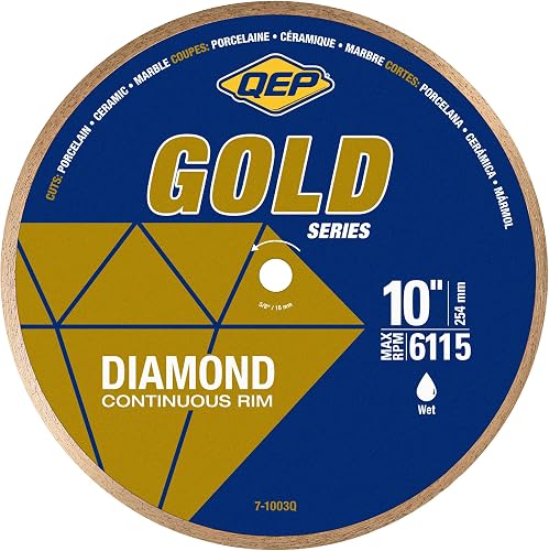 7-1003Q Gold Series Continuous Rim Diamond Saw Blade for Porcelain & Ceramic Tile, Marble, Granite, and Slate, 10" for Wet Cutting
