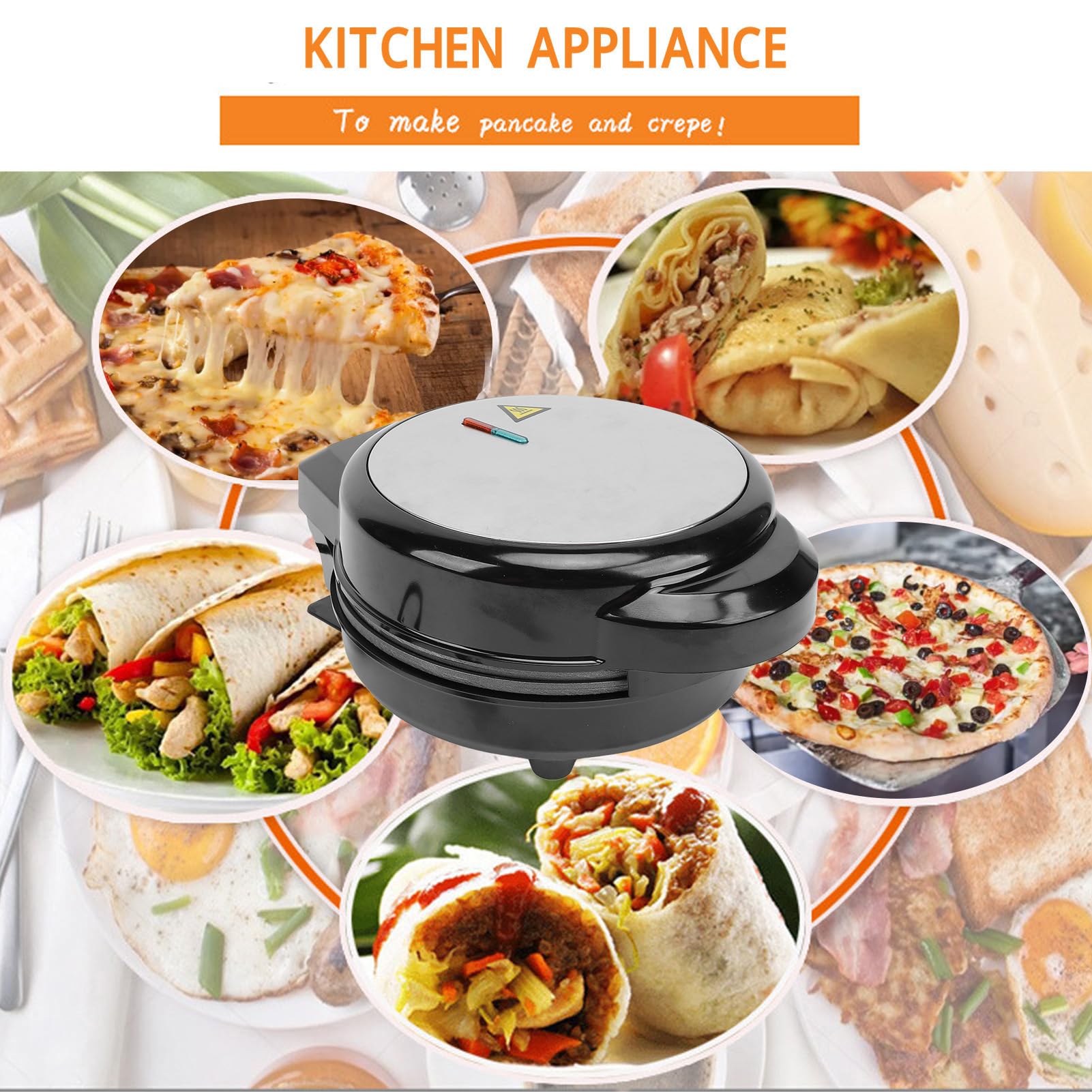 Pizza Maker, Electric Pizza Machine Professional Prevents Stick Even Heating Efficient Countertop Non Stick plates Pizza Oven Pizza Maker for Omelette Bread Cake BBQ 850W (US