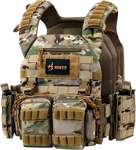 HUNTIT Chaleco táctico ajustable modular táctico chaleco con peso Airsoft chaleco con bolsa de hidratación chaleco de liberación rápida