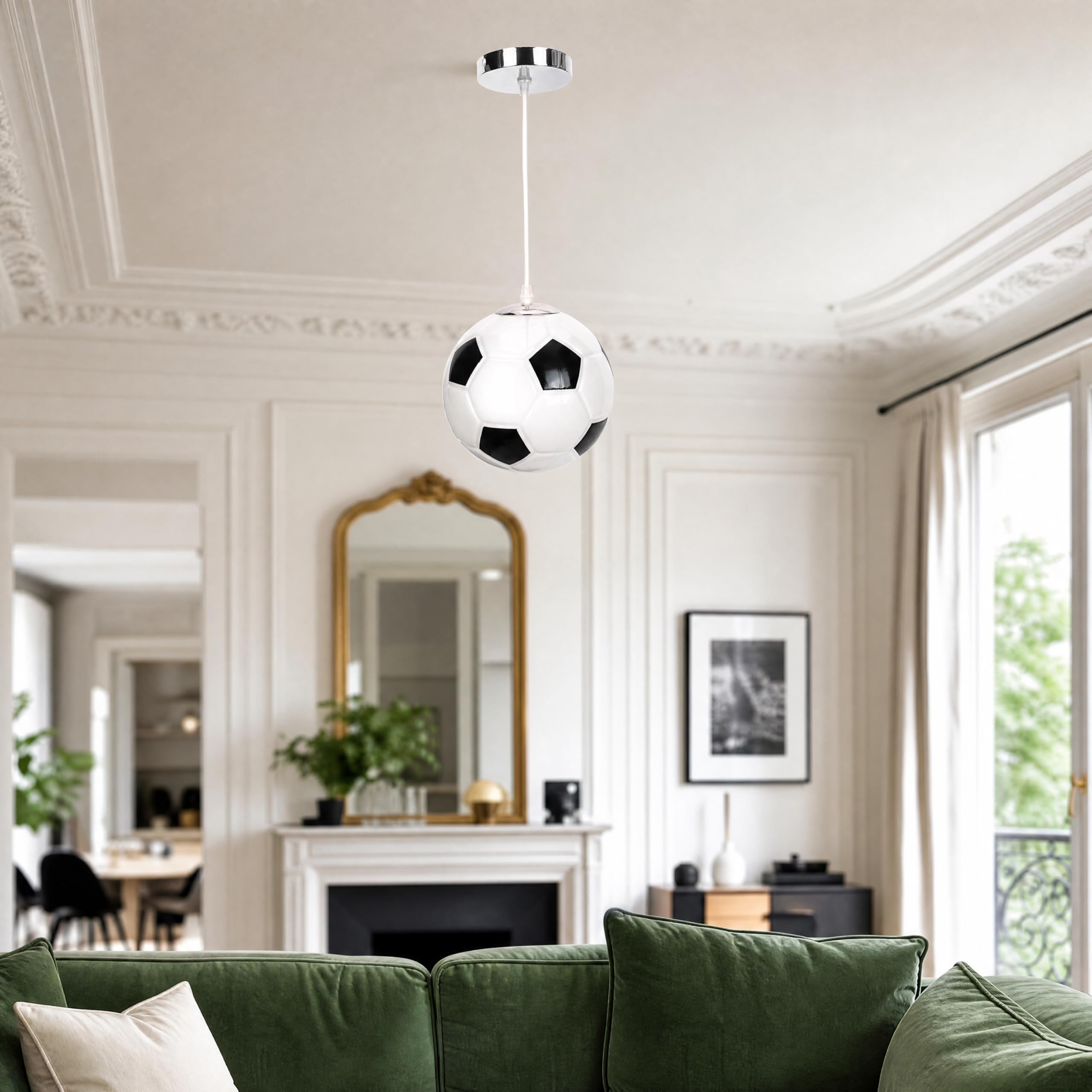Tofficu Lustre En Verre De Football 8.27In Lampe Suspendue Plafonnier Moderne Pour Chambre Enfant Salon Restaurant Magasin VêTements DéCoration Nordique (Excluant Les ampoules)