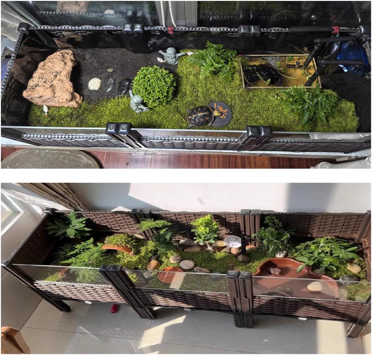 Turtle Habitat Box,Tortoise Habitat,Reptile Enclosure,Reptile Tank Turtle Habitat Tank,Tortoise House with Drainage Outlet Woven Design,Ecological breeding Box,Small Animal Cage for Gecko,Lizard,Snake