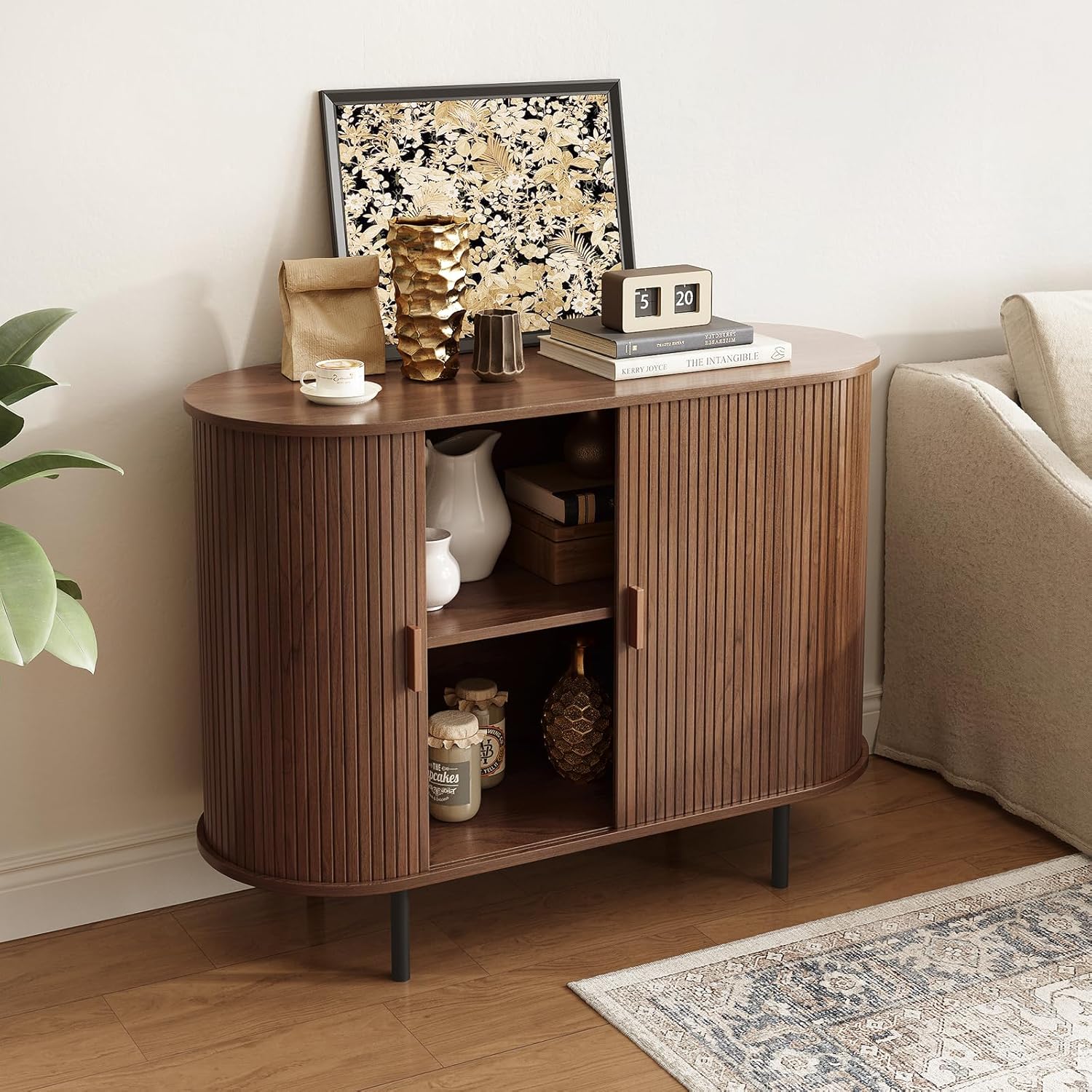 ONBRILL 40" Sideboard Buffet Cabinet with Storage, Storage Cabinet with Sliding Door & Adjustable Shelf, Modern Accent Coffee Bar Console Table for Kitchen, Entryway, Walnut 40" Walnut
