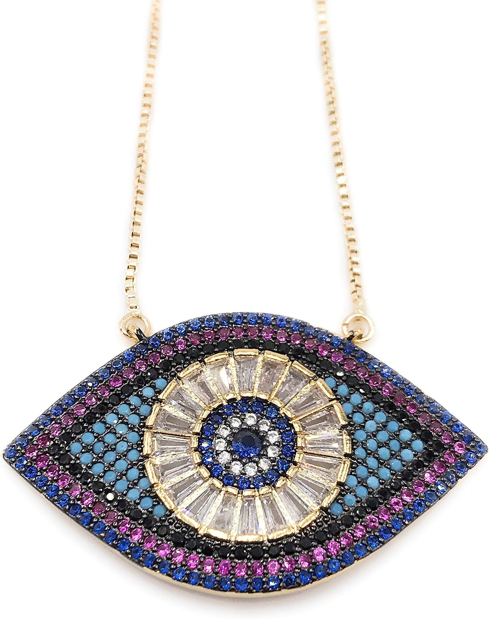 Evil Eye Necklace for Women 18K Gold Plated Sliding Chain