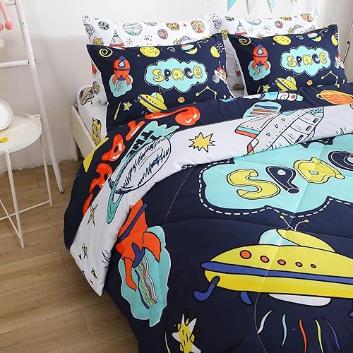 Yasida Juego de edredón infantil de 7 piezas, juego de ropa de cama tamaño Queen para adolescentes y niños, 1 edredón, 1 sábana encimera, 1 sábana
