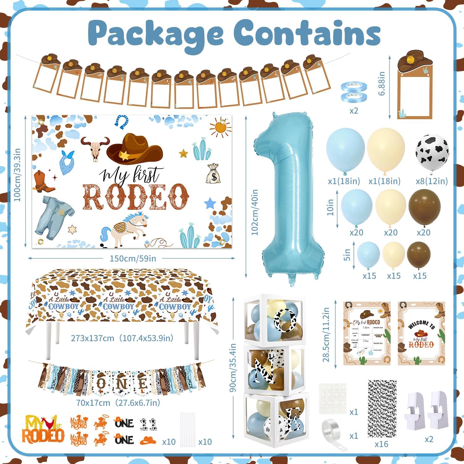 MOVINPE Cowboy 1st Birthday Party Decorations, My First Rodeo Birthday Party Supplies, Baby Boy 1st Birthday Party Supplies Rodeo Birthday Decor, Balloon Arch Garland Backdrop Party Decor