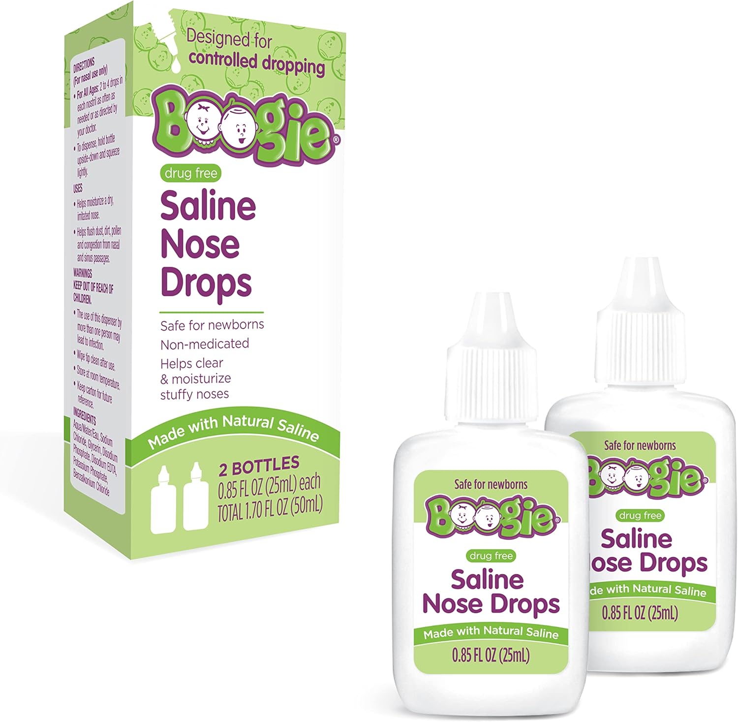 Baby Nasal Saline Drops by Boogie Drops, Allergy Relief, Nasal Decongestant, Pack of 1, 2 Bottles Total…