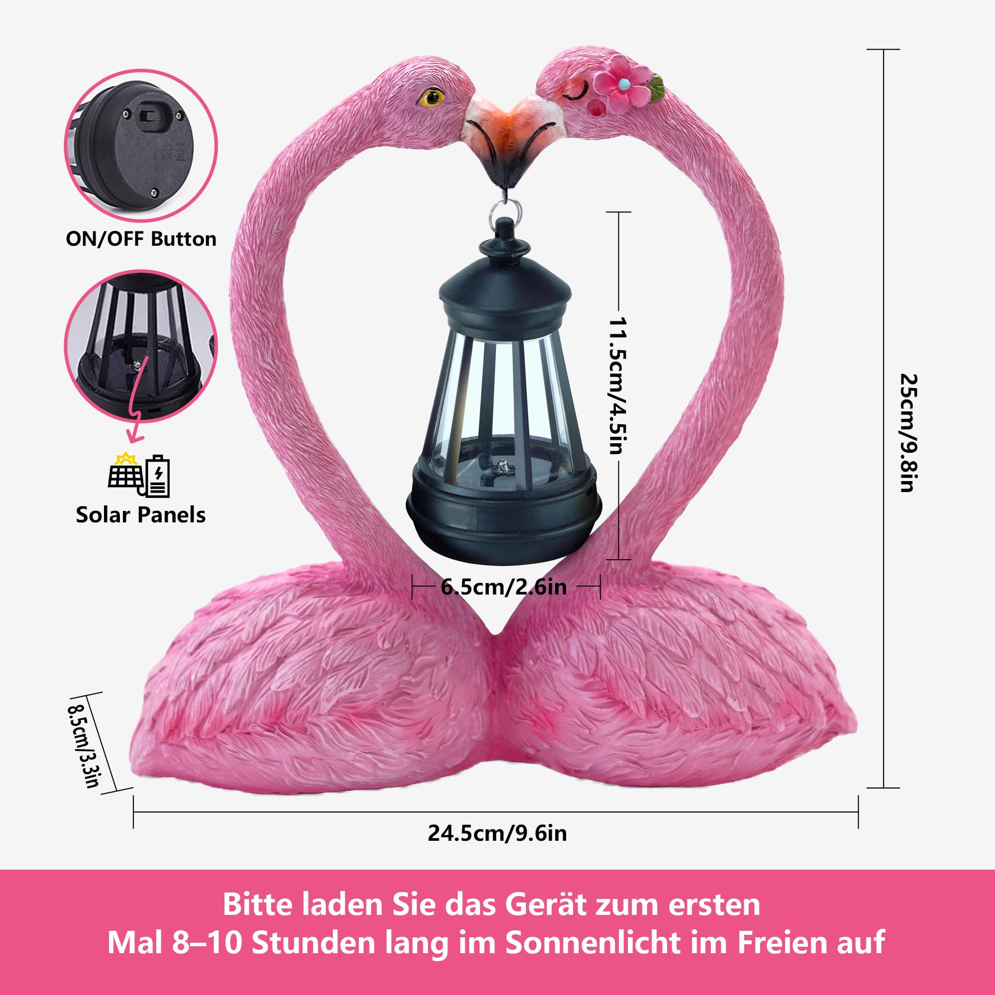 25cm Herzförmige Flamingo Deko, Solar Flamingo Gartenfiguren, Geschenke für Frauen, Einzigartige Einweihungsgeschenke für Mütter, Liebhaber und Geschenke zum Jahrestag