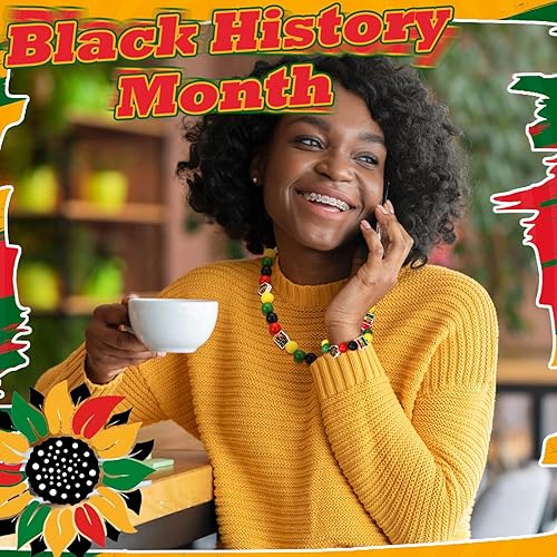 Miniatura 4 de Waydress 200 cuentas de madera del mes de la historia negra Juneteenth Craft Cuentas de madera negro, rojo, verde, amarillo, cuentas para