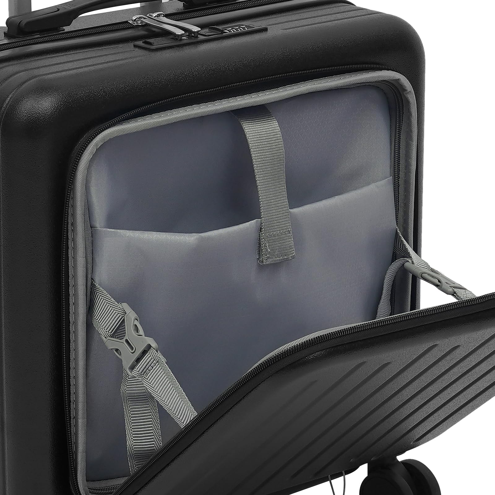 18" Handgepäck Aktenkoffer, Reisekoffer mit 3-Stelliges Codeschloss, Laptopfächern, Getränkehalter, Leisen Spinner-Rollen, Koffer für Reisen Geschäft, Schwarz, 45x24x41 cm