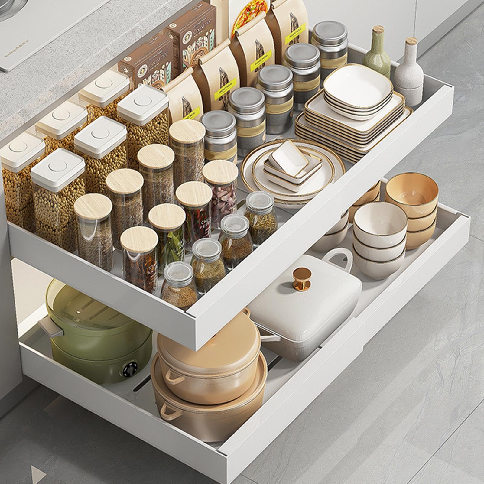 Cajones Extraíbles De Cocina,Organizador De Gabinete De Baño | Cajón De Rejilla De Metal Expandible Sin Taladro - Almacenamiento En Estante De Gabinete De Acero Al Carbono Sin Perforaciones, Organizad