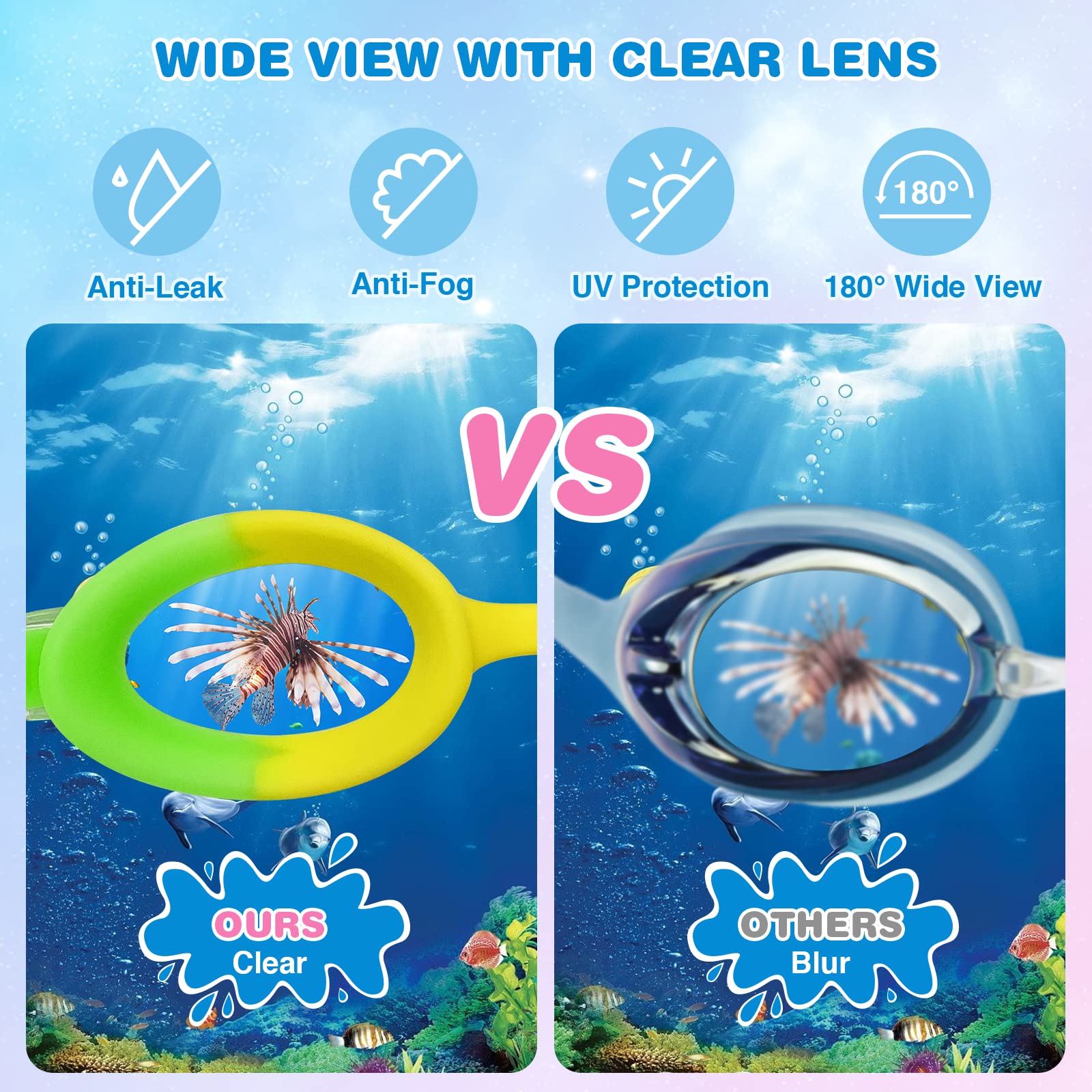 Gafas para niños de 4 a 14 años, paquete de 4 gafas de natación antivaho con protección UV, gafas de natación para niños a prueba de fugas