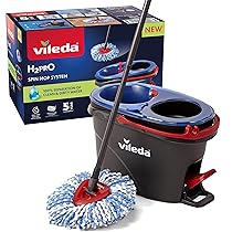 Vileda H2PrO Spin Mop Sistema lavapavimenti con centrifuga | Separazione acqua pulita e sporca | Sistema a due serbatoi | Strizzatura senza sforzo con pedale | Fiocco in microfibra | Design ergonomico