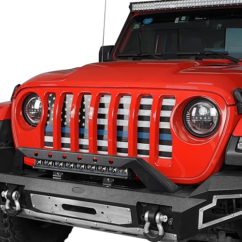 Miniatura 3 de Hooke Road Gladiator JT/Wrangler JL Flag Grill Rejilla frontal deflector de pantalla compatible con Jeep Wrangler JL y Gladiator JT 2018-2025