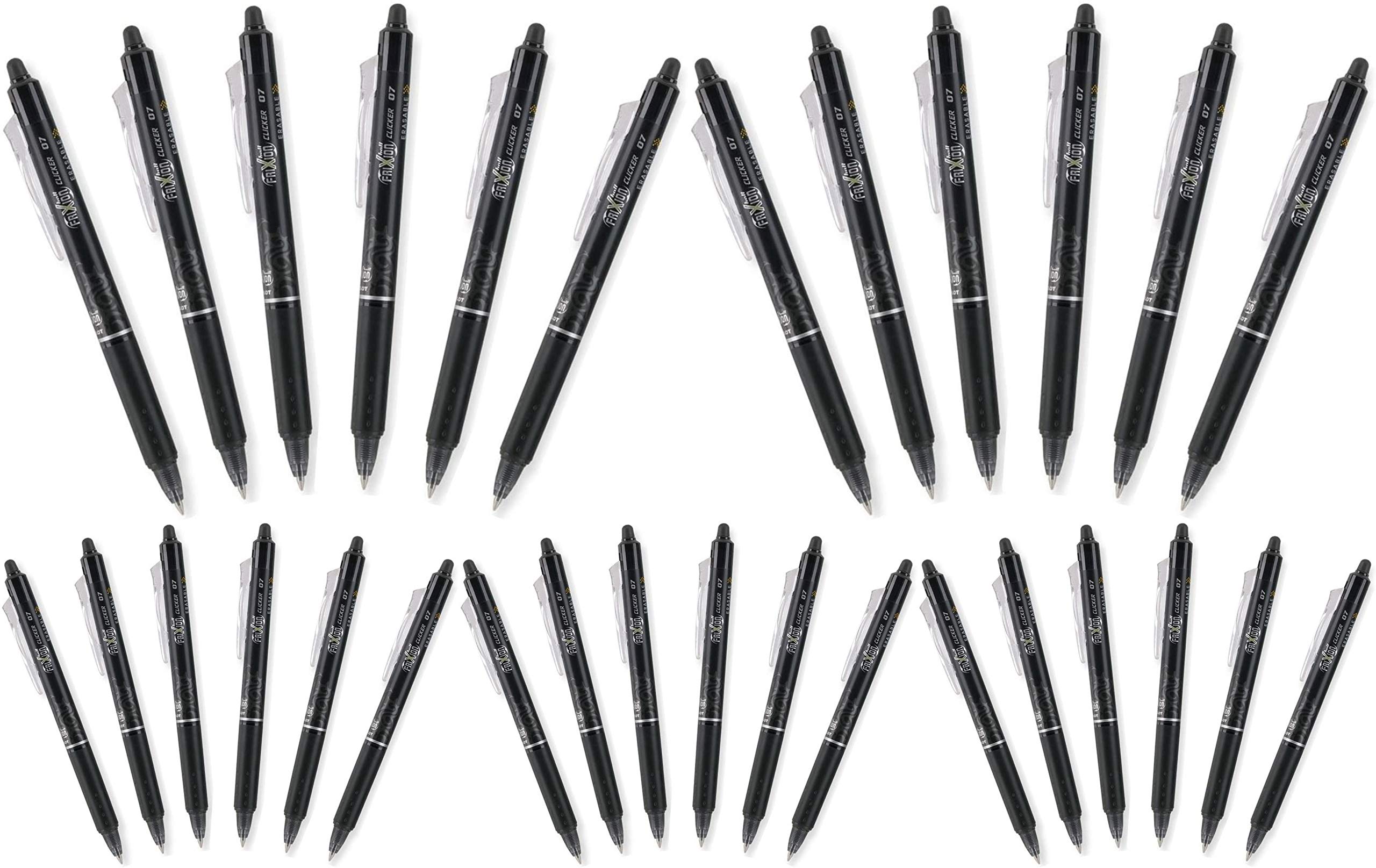 Pilot FriXion Clicker 0.7mm, Erasable Gel Pens, Fine Point, Black Ink, 5 Pack Of 6