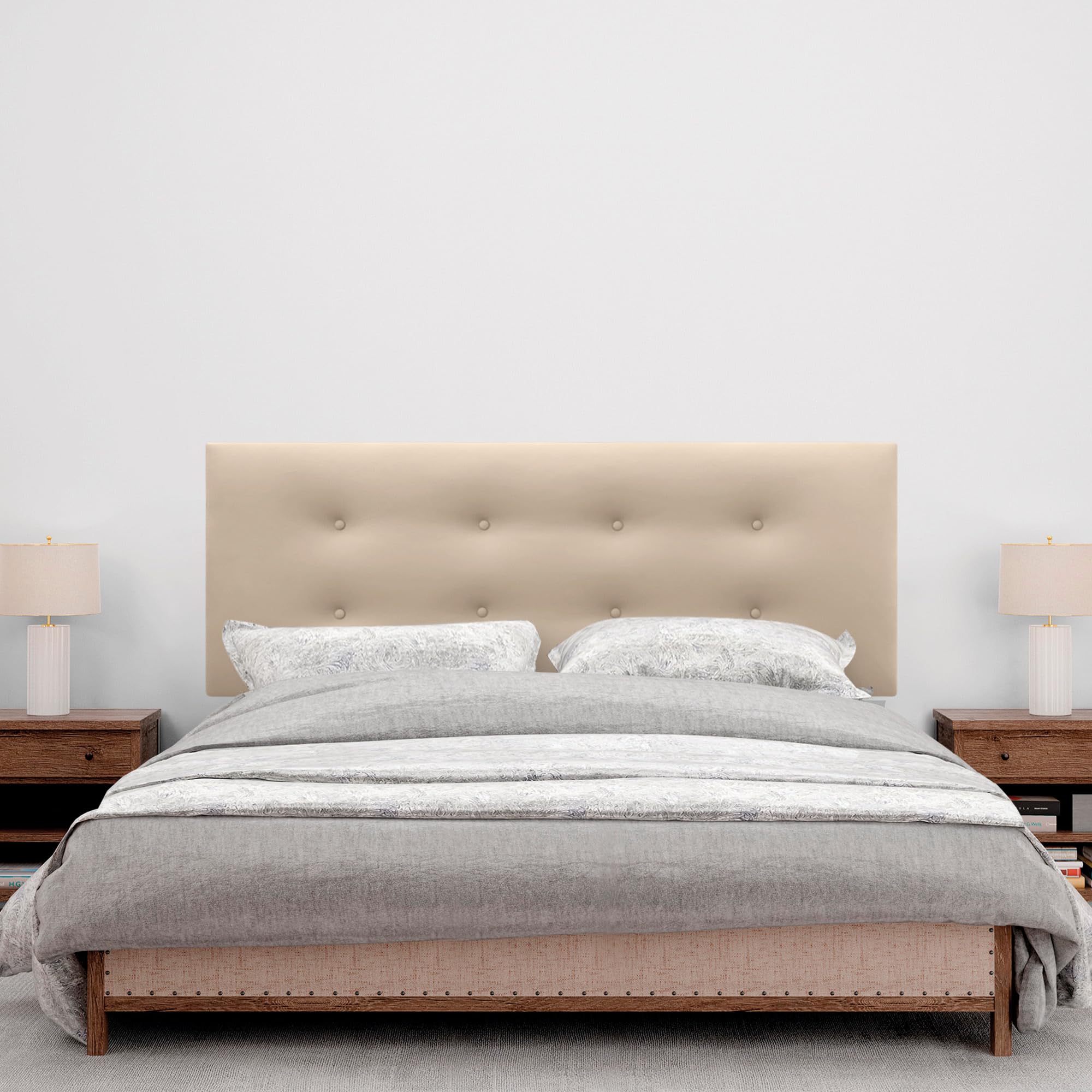 DHOME Testiera in Similpelle o Tessuto AQUALINE Pro con 2 file di Bottoni e Gambe Testiera Imbottita per Letto di Lusso (160x105cm con gambe (Letti 150/160), Similpelle Beige)