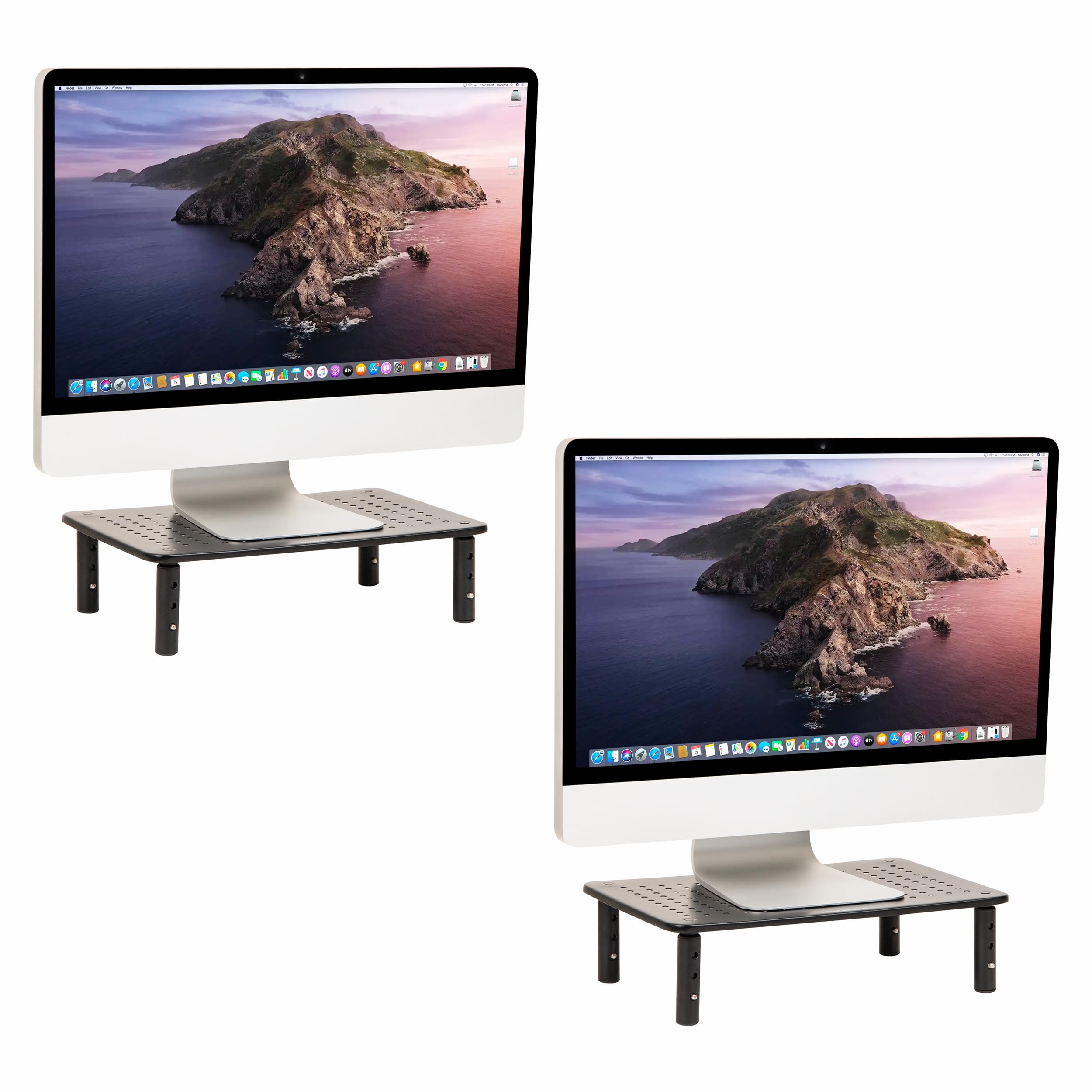 mind reader monitor stand, height adjustable, ventilated laptop riser, metal, 14.5"l x 9.25"w x 4-5.5"h, set of 2, black