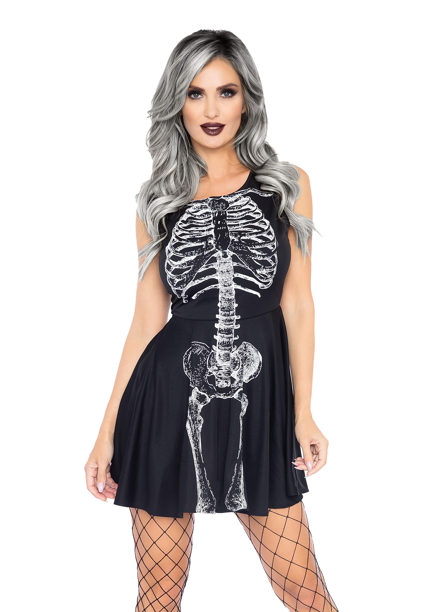 Leg Avenue Wonderland Women’s Skeleton Babe Dress Costume, Black/White, Medium