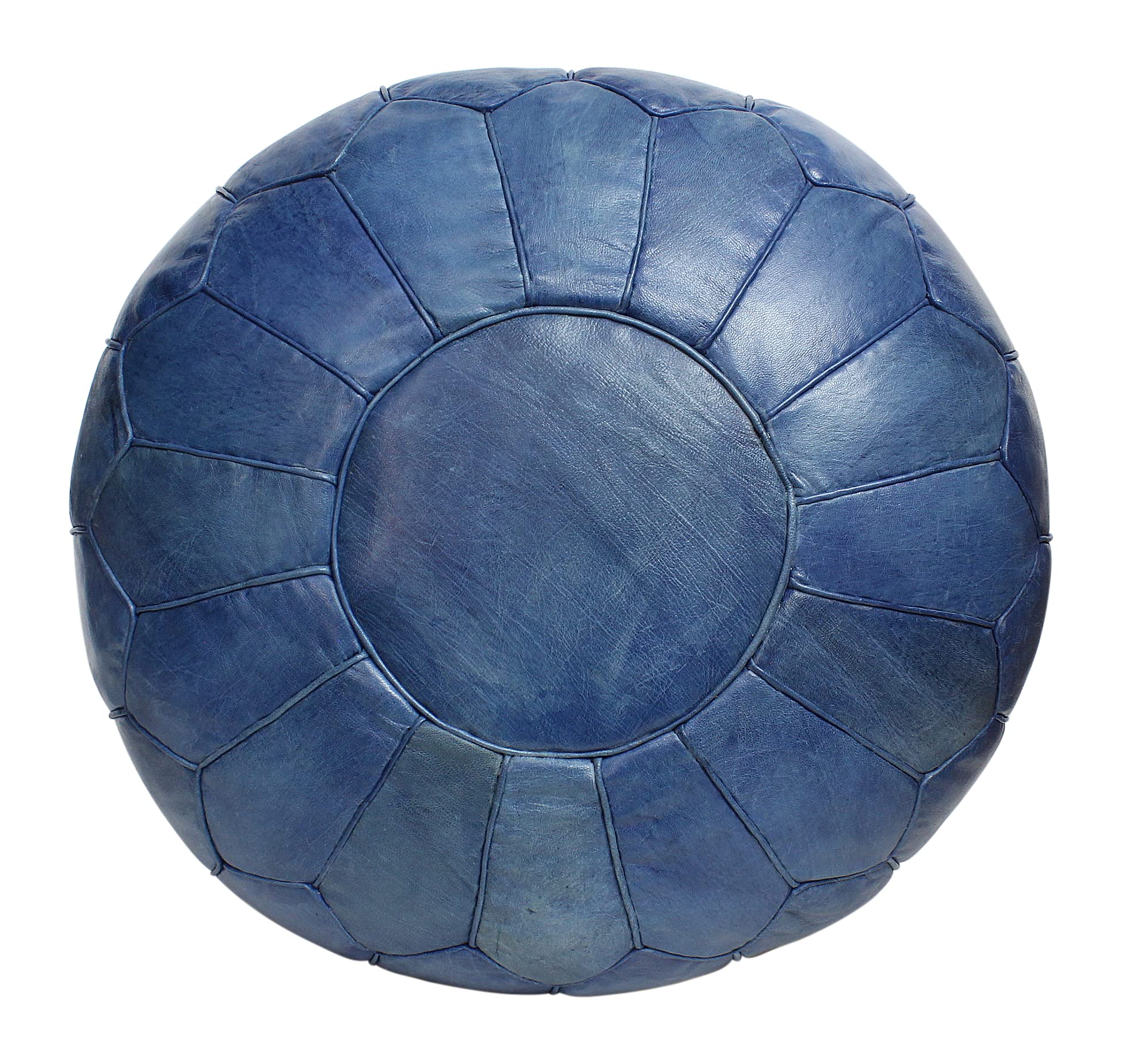 ESSENCE OF MOROCCOMoroccan Pouffe Pouf Footrest Footstool Ottoman Large Vintage Blue Tan Real Leather Handmade Hand-stitched (COVER ONLY)