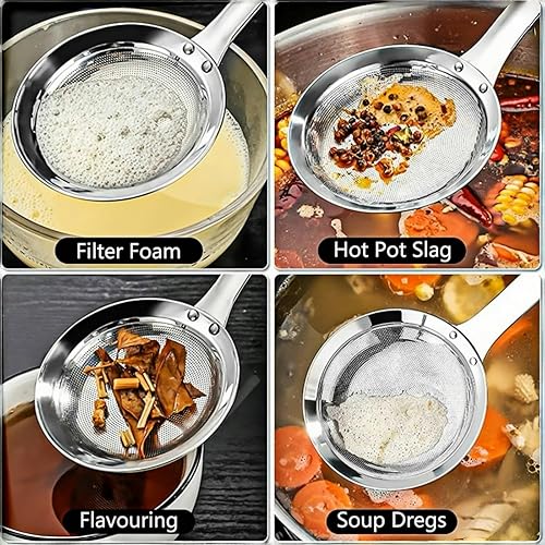 Miniatura 5 de Colador de acero inoxidable de malla fina, colador de malla de acero inoxidable, cuchara purificadora de aceite de cocina, filtro ultra fino,