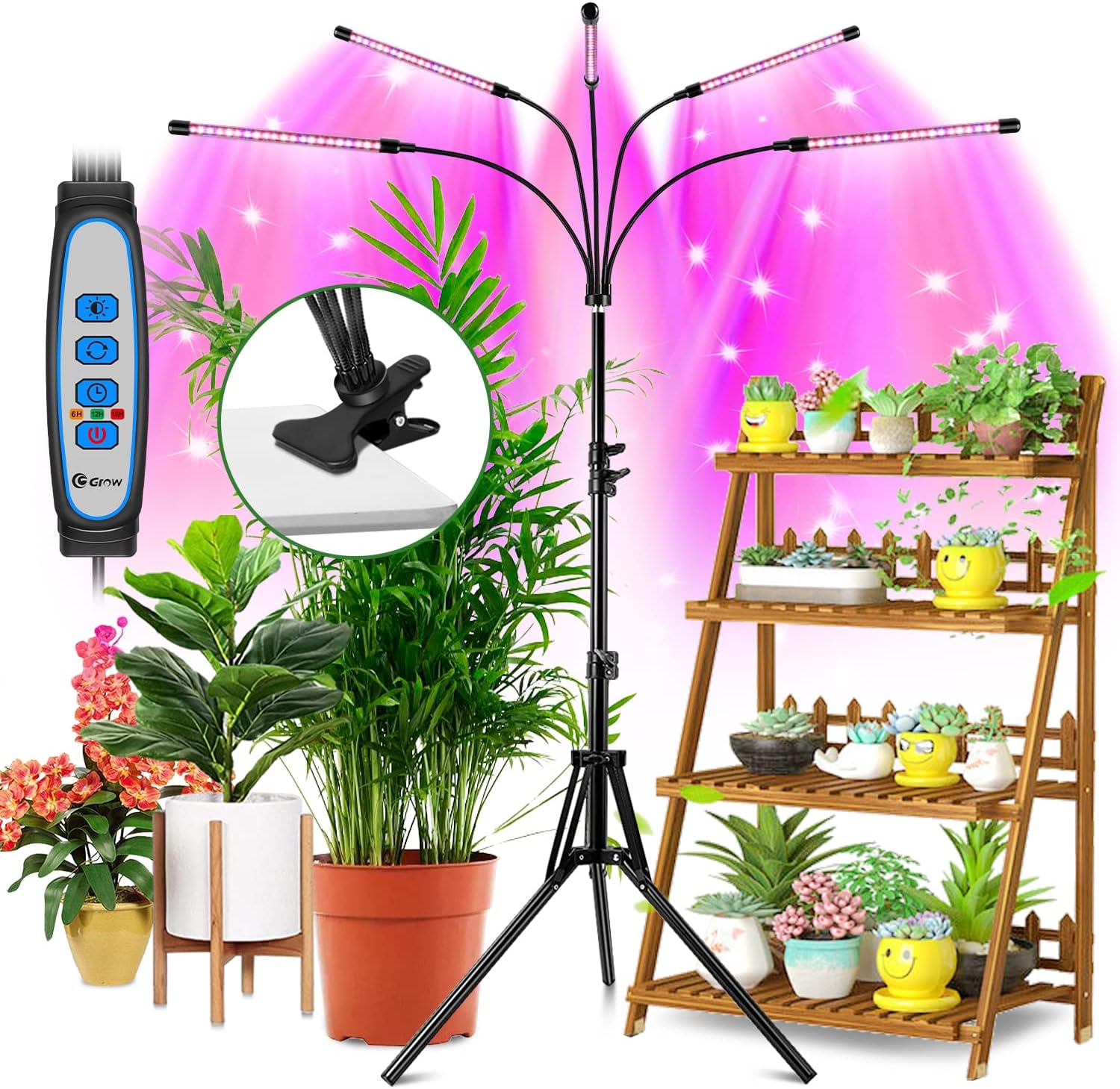 Garpsen Grow Light with Stand, 5 Heads Grow Lights for Indoor Plants