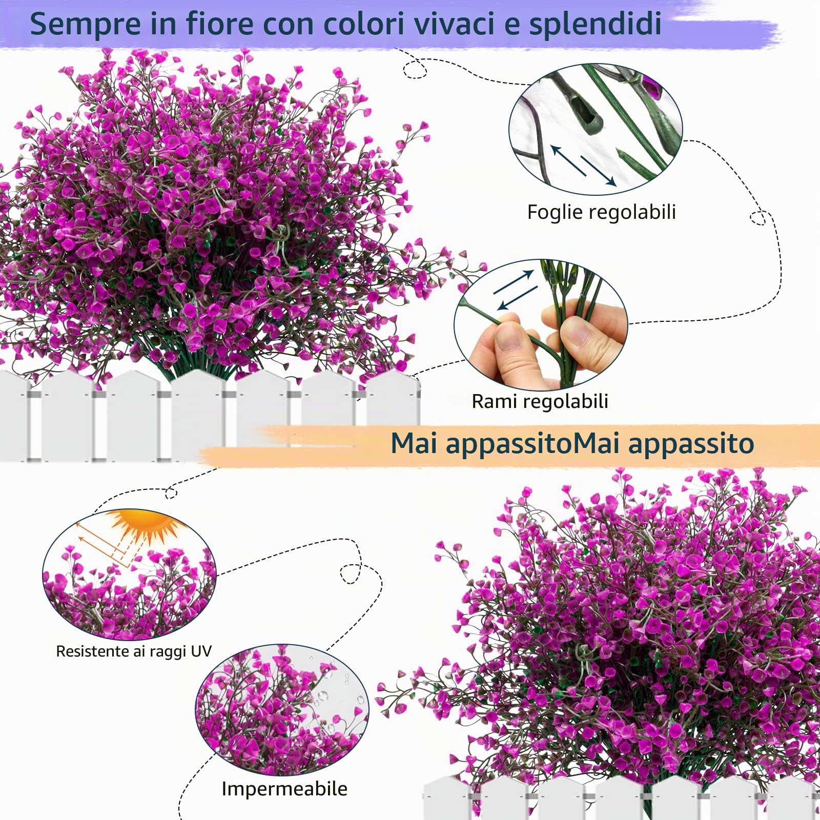 12 Mazzi Fiori Finti da Esterno Arbusti Artificiali Resistenti ai Raggi UV Piante Artificiali Decorative per Giardino, Vaso, Balcone, Casa, Ufficio, Giardino, Patio, Centrotavola (Fucsia)