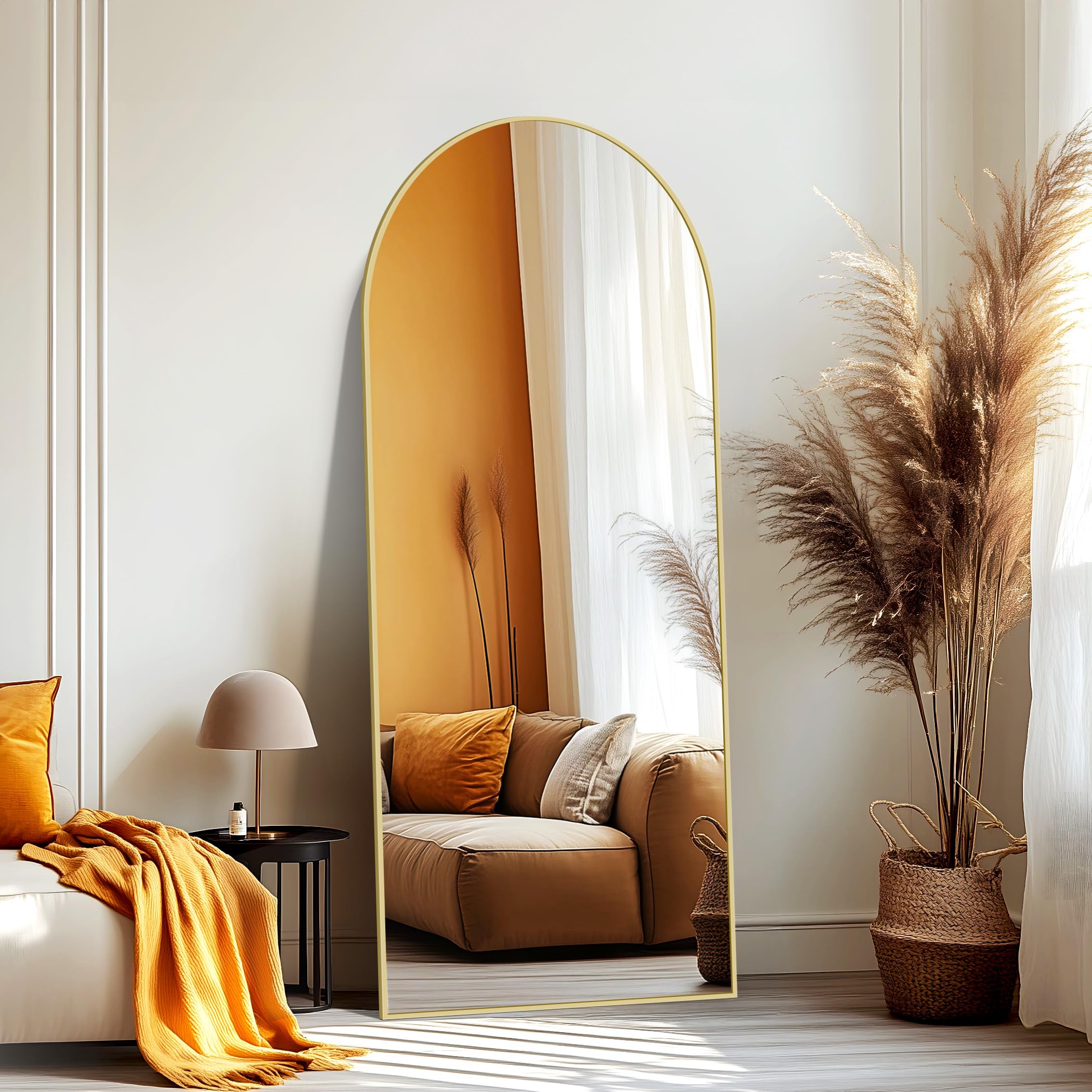 NIMURY Specchio da Terra 179x65 cm, Specchio ad Arco con Cornice in Alluminio oro per Bagno, Camera da Letto, Ingresso e Corridoio
