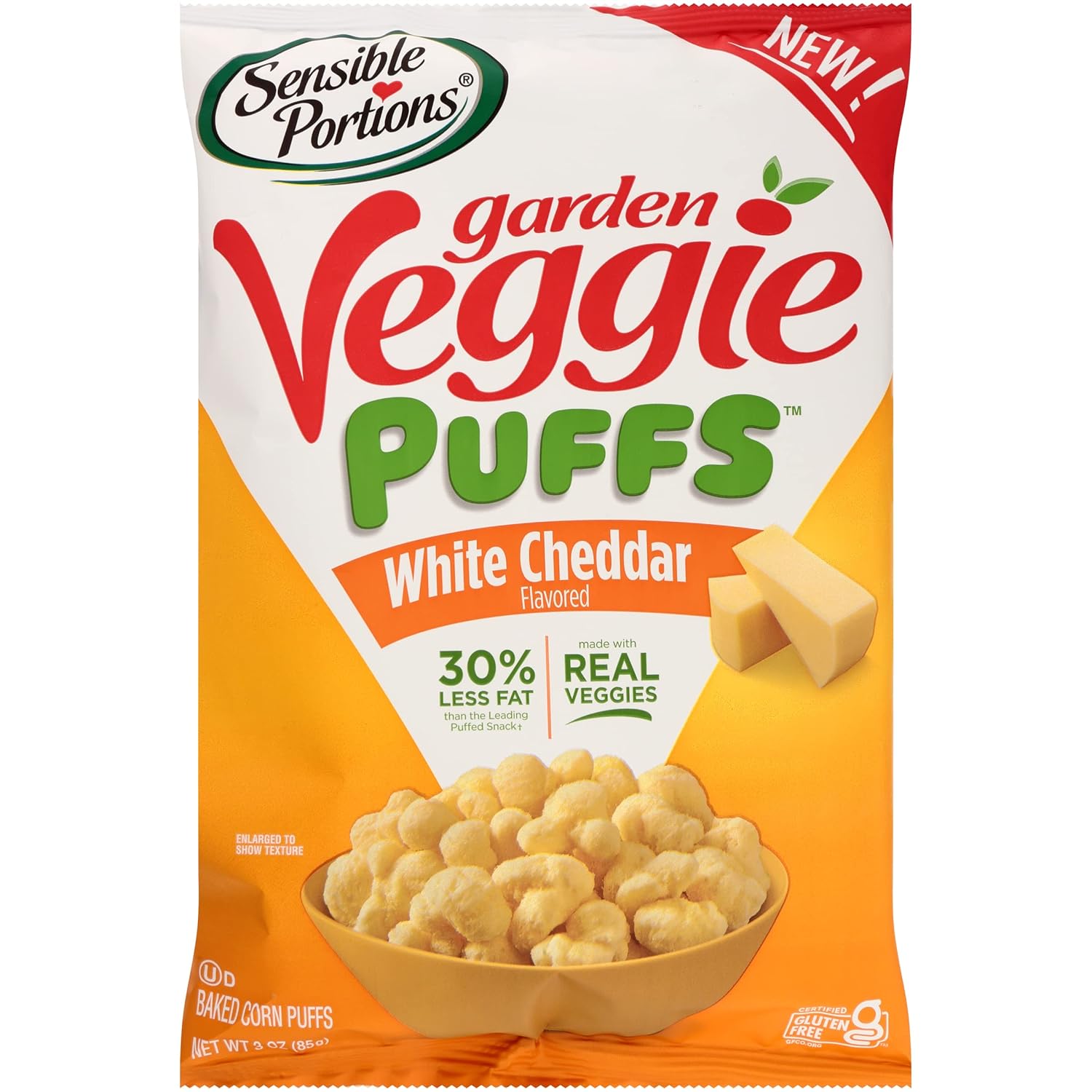Sensible Portions Garden Veggie White Cheddar Flavored Baked Corn Puffs, 3 oz (Pack of 6)