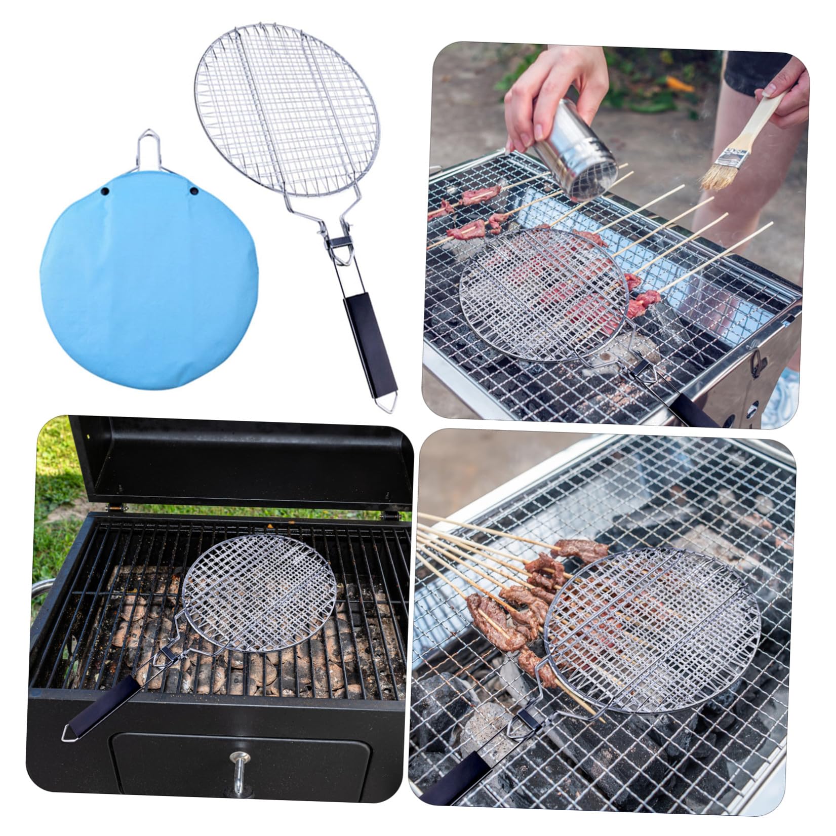 ULTECHNOVO Pinzas para Barbacoa Plata de Acero Inoxidable, Cesta Plegable Desmontable con Bolsa de Almacenamiento para Parrilla al Aire Libre