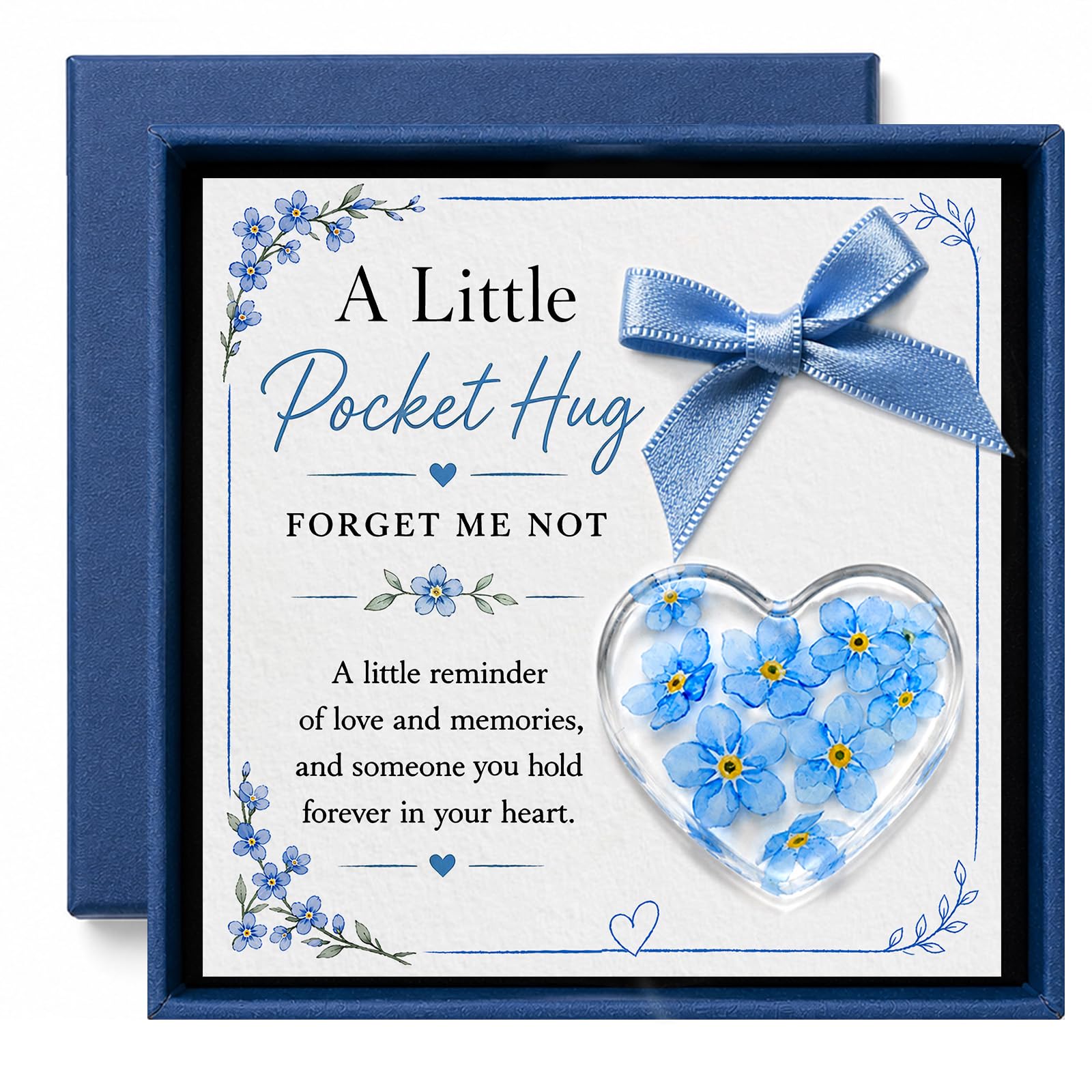 Pocket Hug Gift for Loss of Loved One, Forget Me Not Memorial Keepsake Card with Acrylic Forget Me Not Heart, Bereavement Sympathy Gift, Father’s Day Remembrance Gift, Thinking of You Grief Support Gift for Friend Family